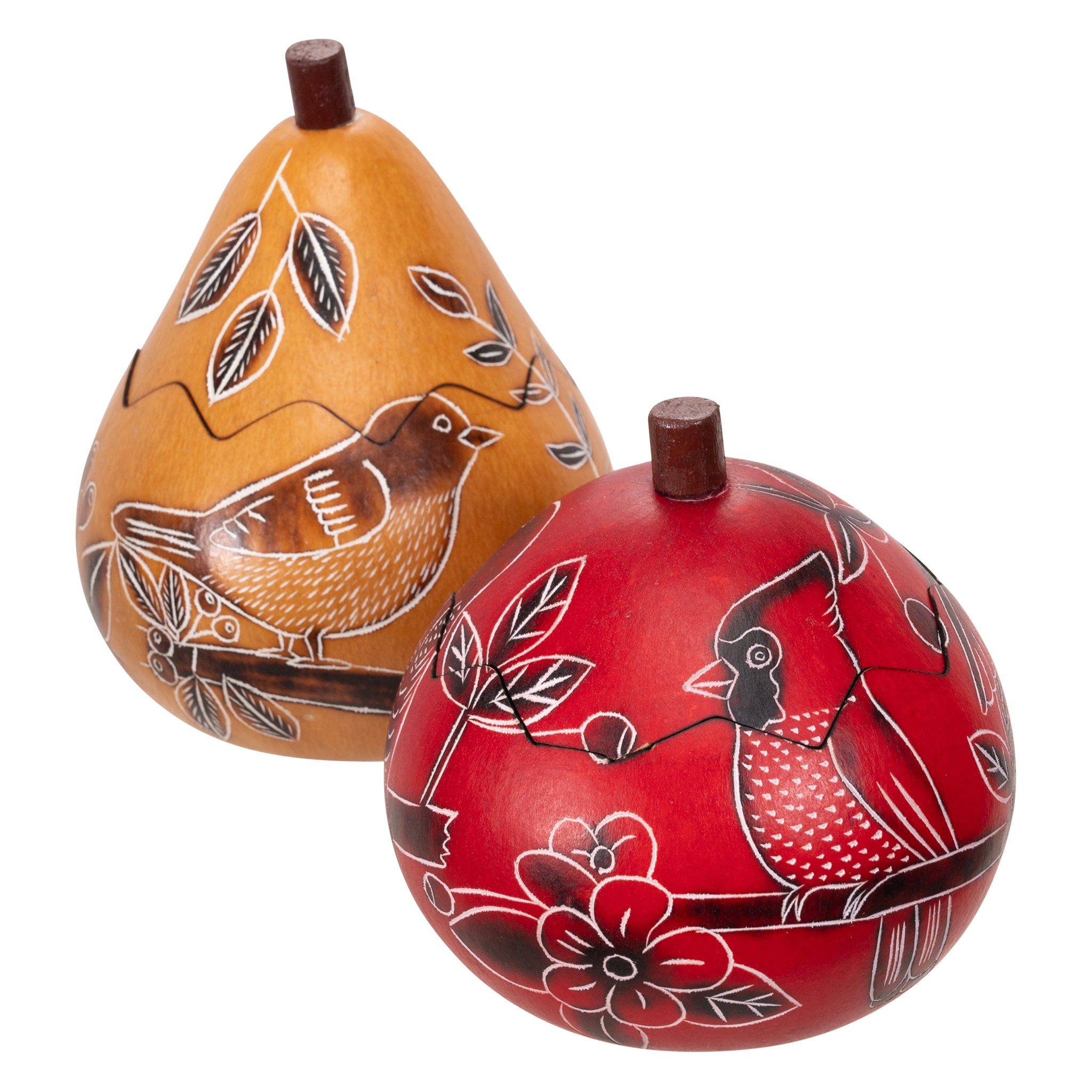 Backyard Birds Mini Gourd Box - Hand-Carved Fair Trade - Nature Lover Gift