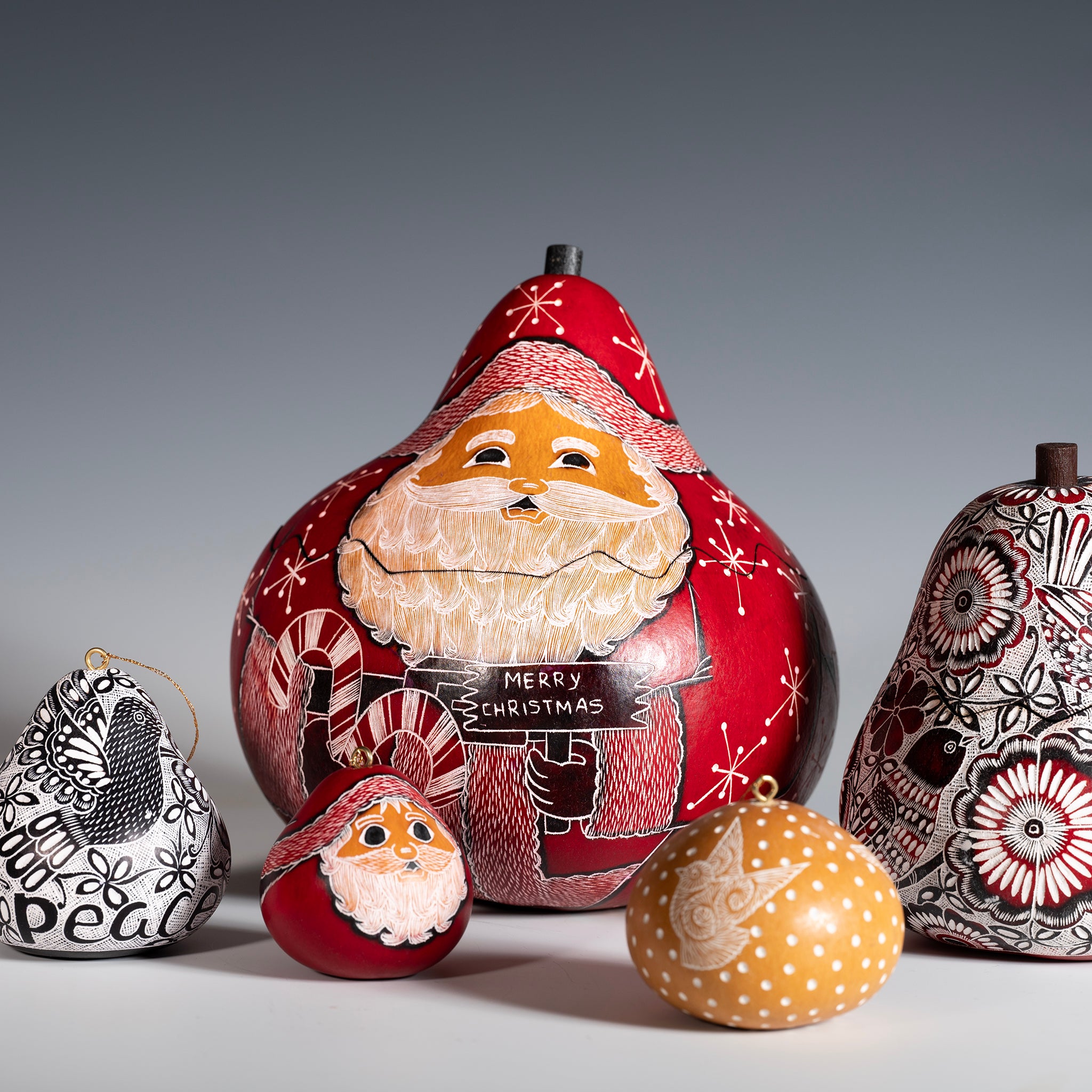 Santa - Large Carved Gourd Box