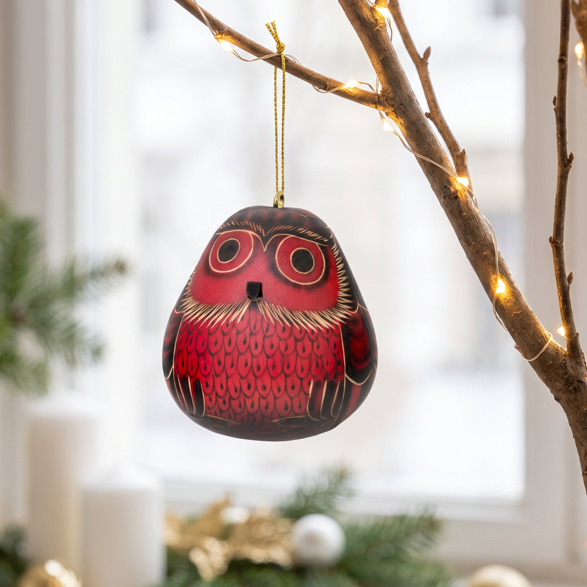 Red Owl - Gourd Ornament