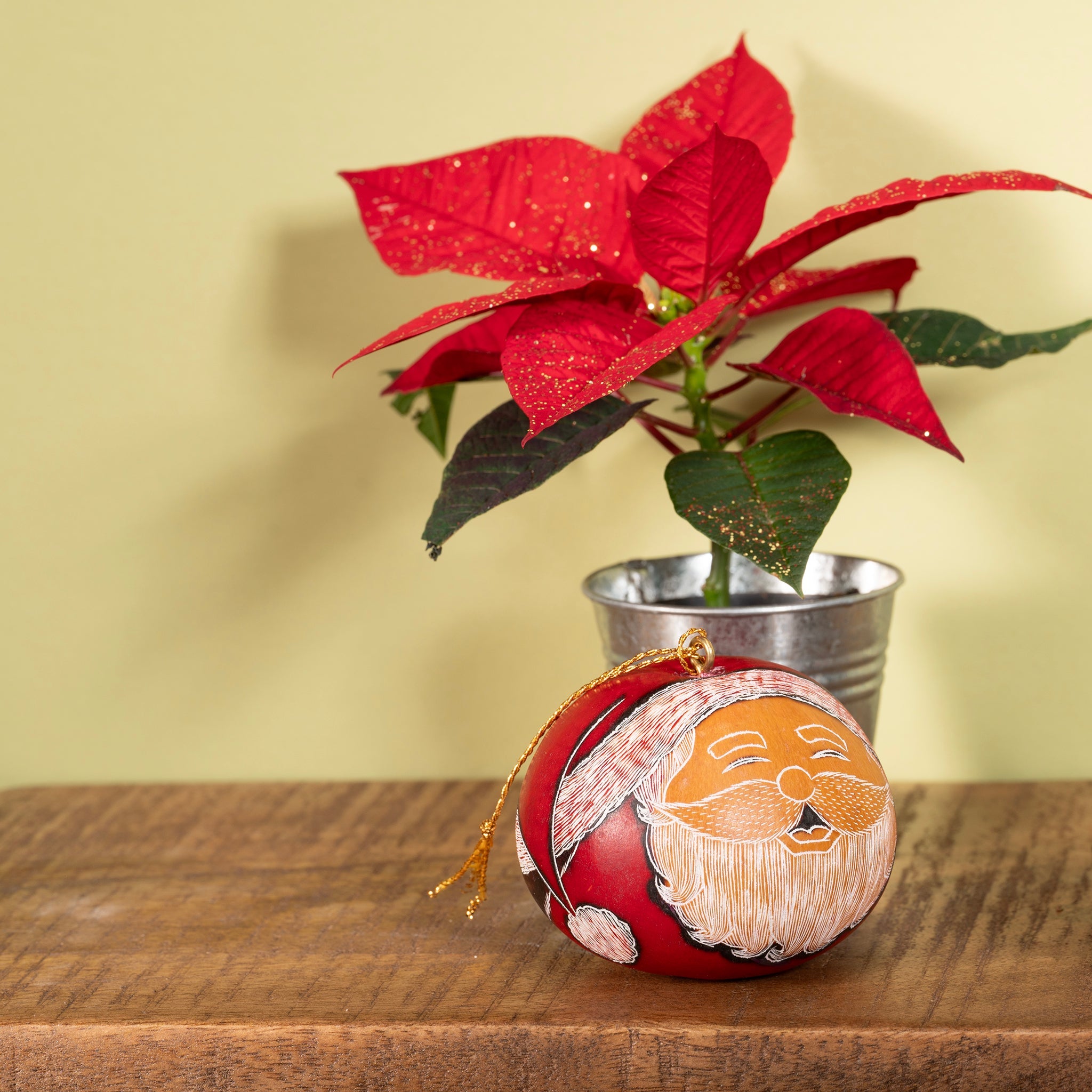 Santa Smile - Mini Gourd Ornament