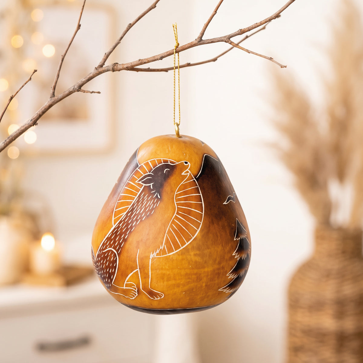 Wolf & Moon - Gourd Ornament