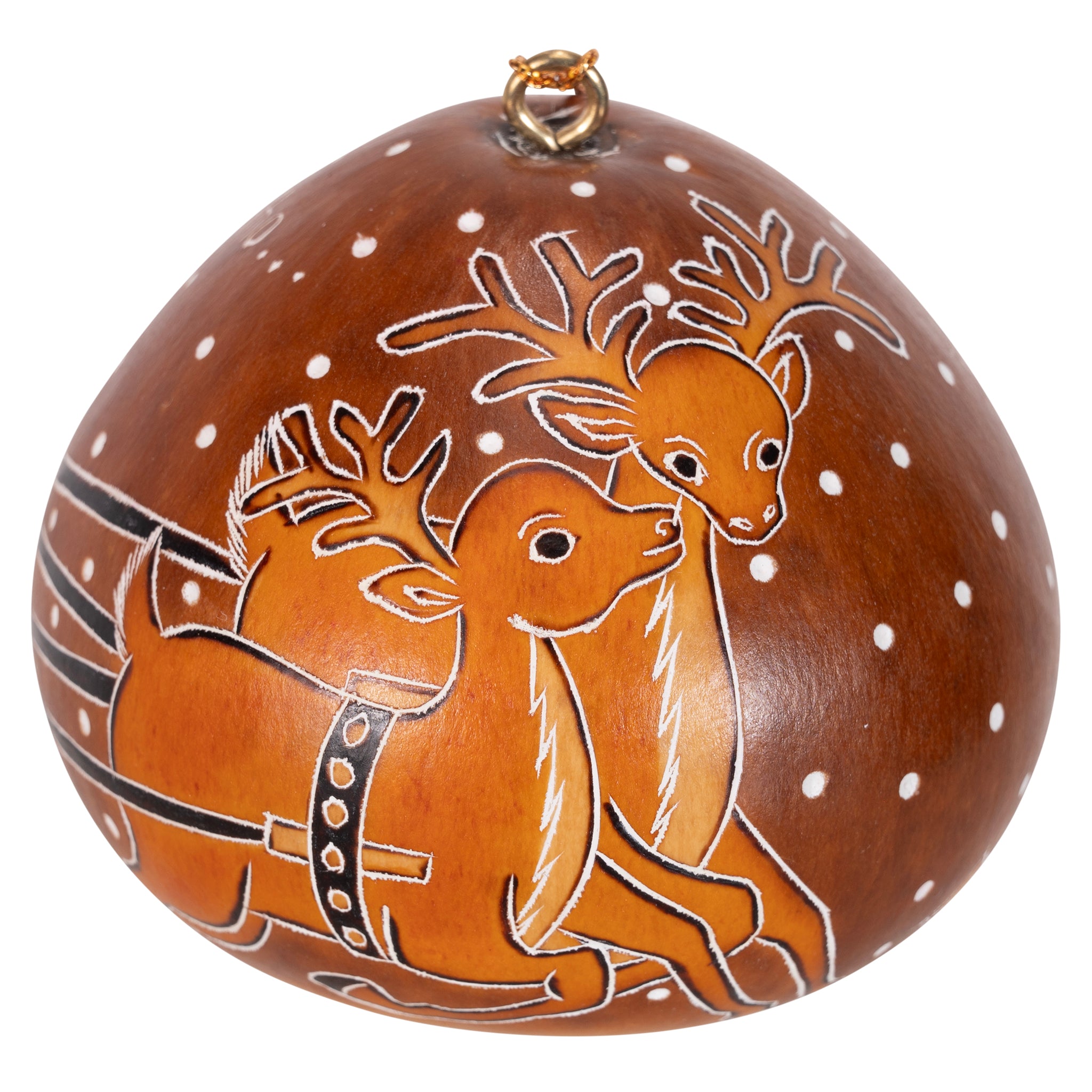 Santa & Reindeer - Gourd Ornament