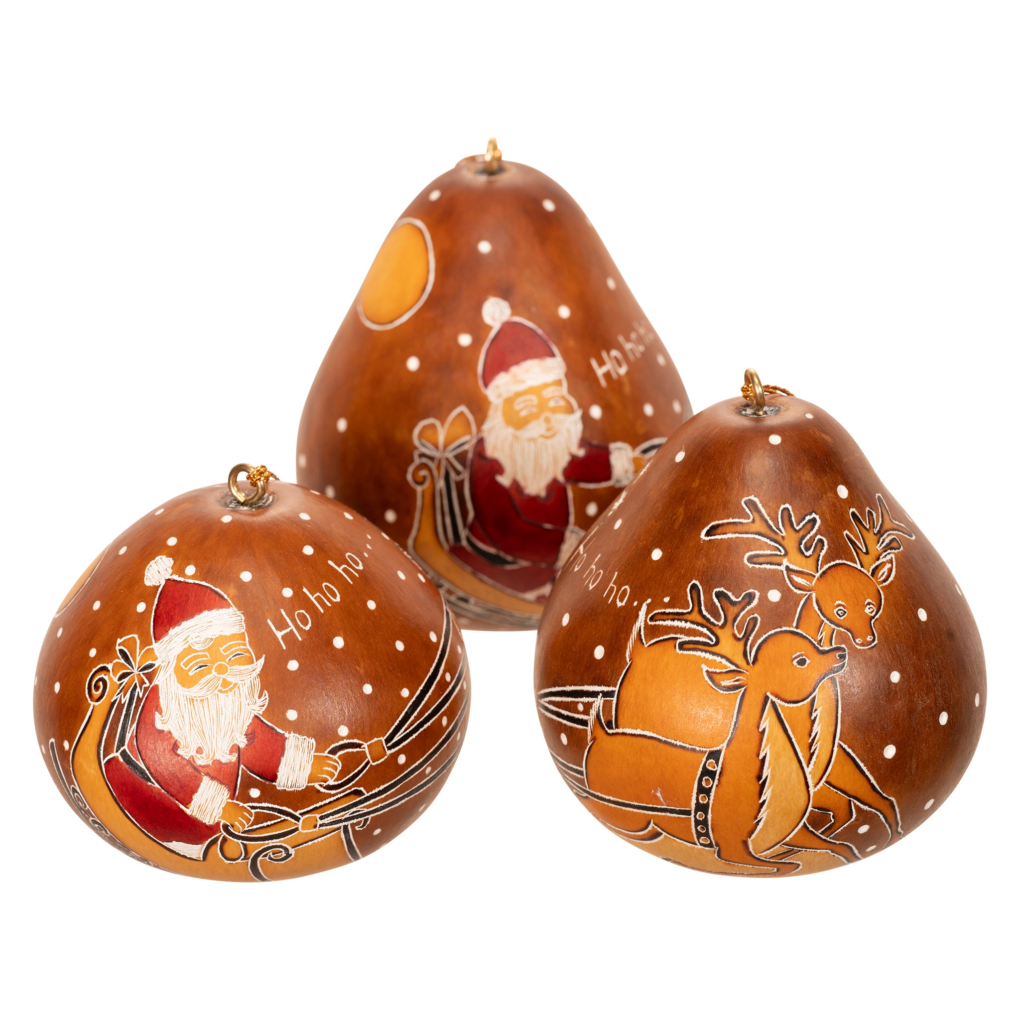 Santa & Reindeer - Gourd Ornament