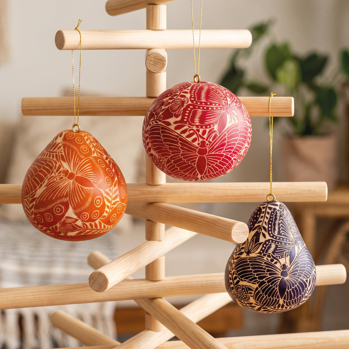 Tropical Butterflies - Mixed Colors - Gourd Ornament