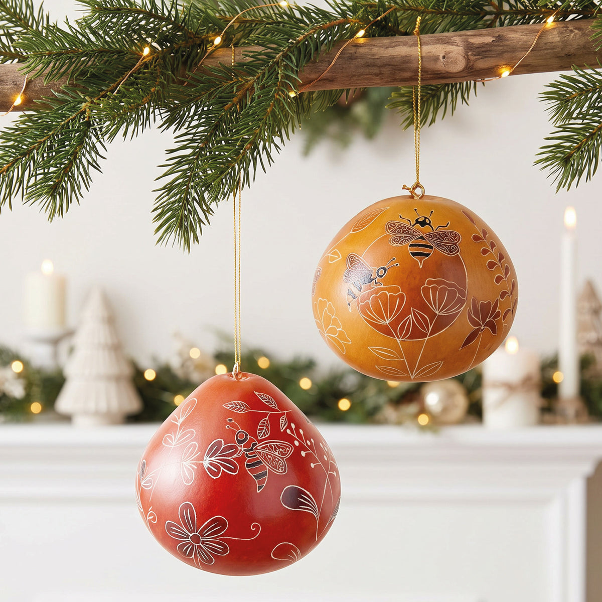 Bees & Wild Flowers - Gourd Ornament