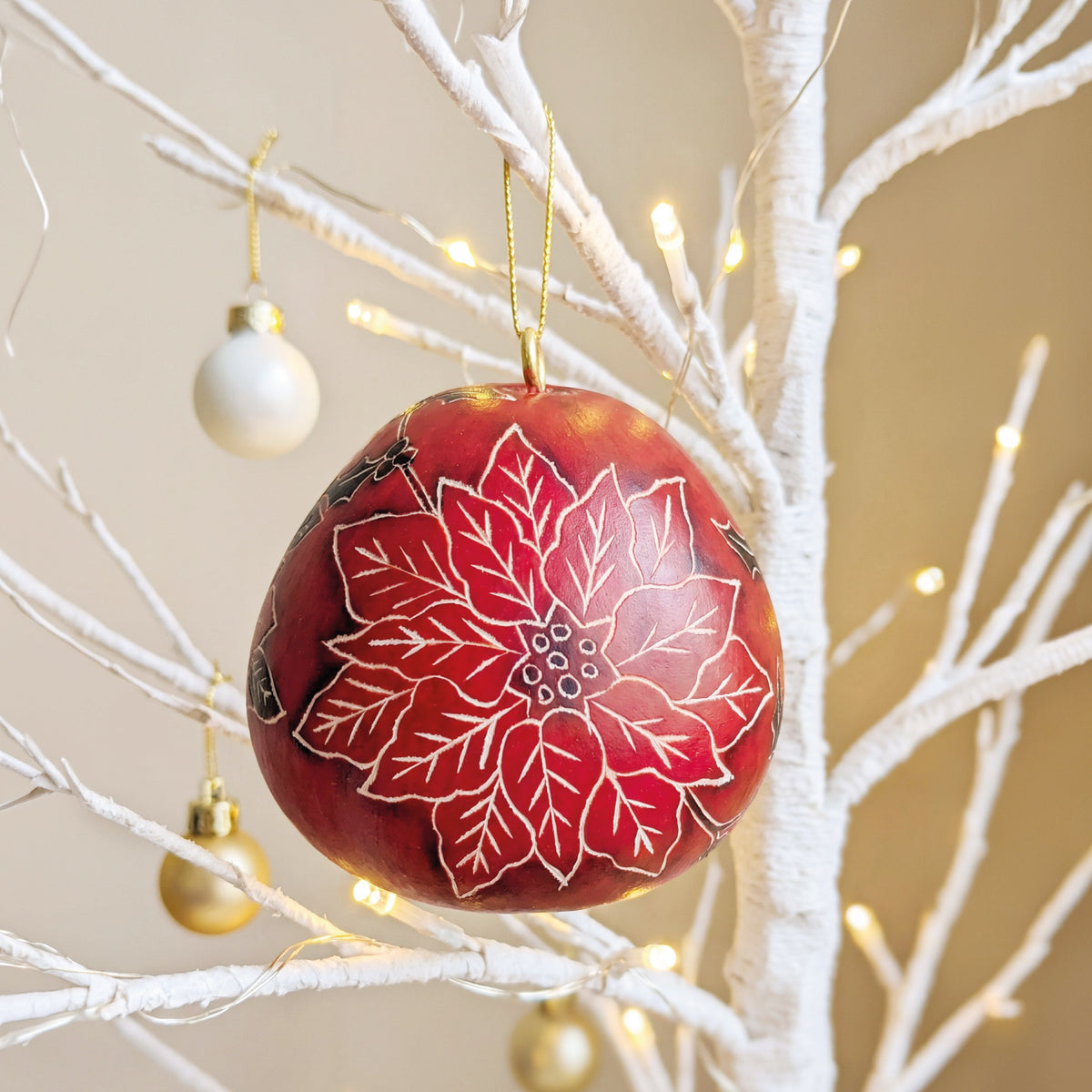 Poinsettia - Mini Gourd Ornament