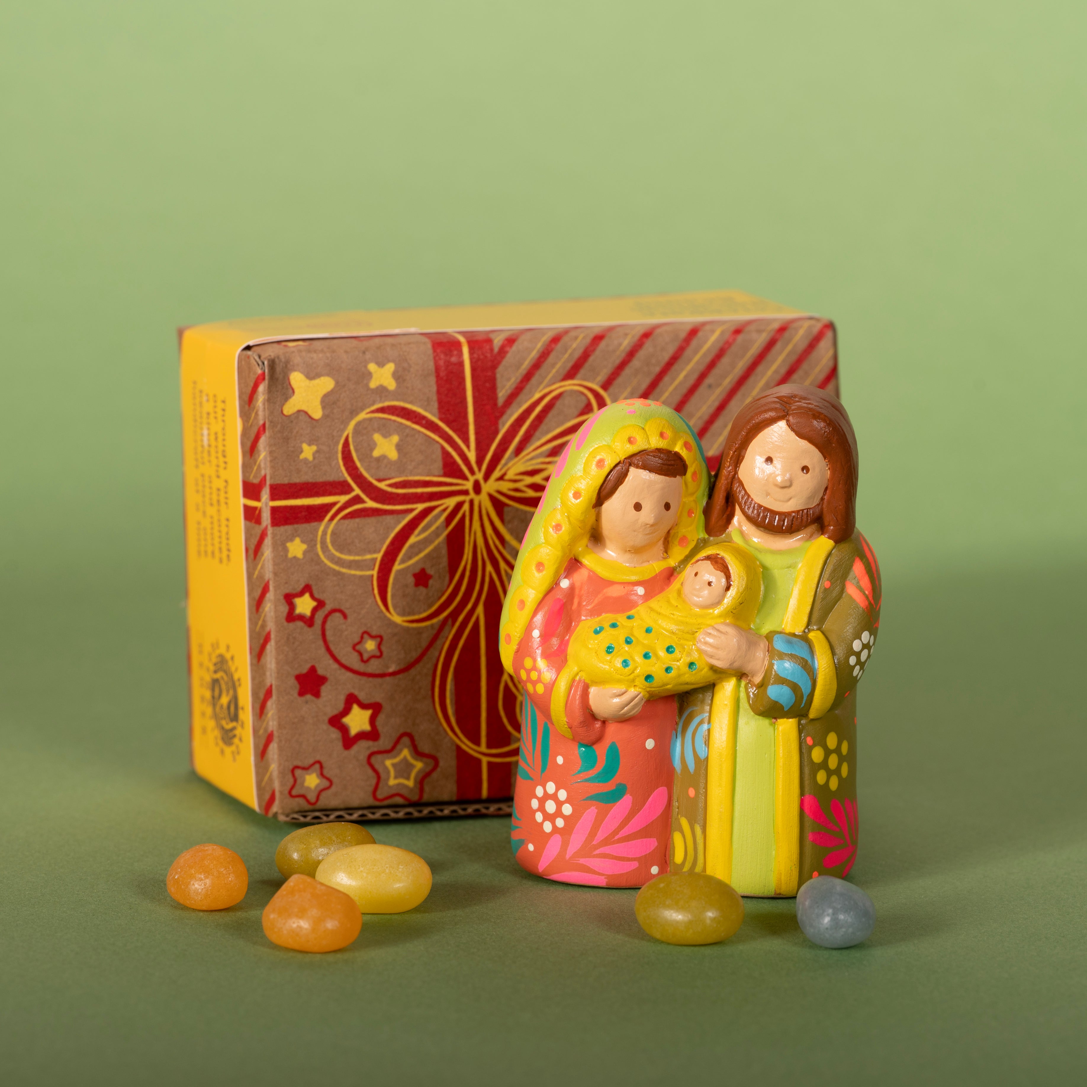 Coral & Lime Holy Family - Ceramic Nativity