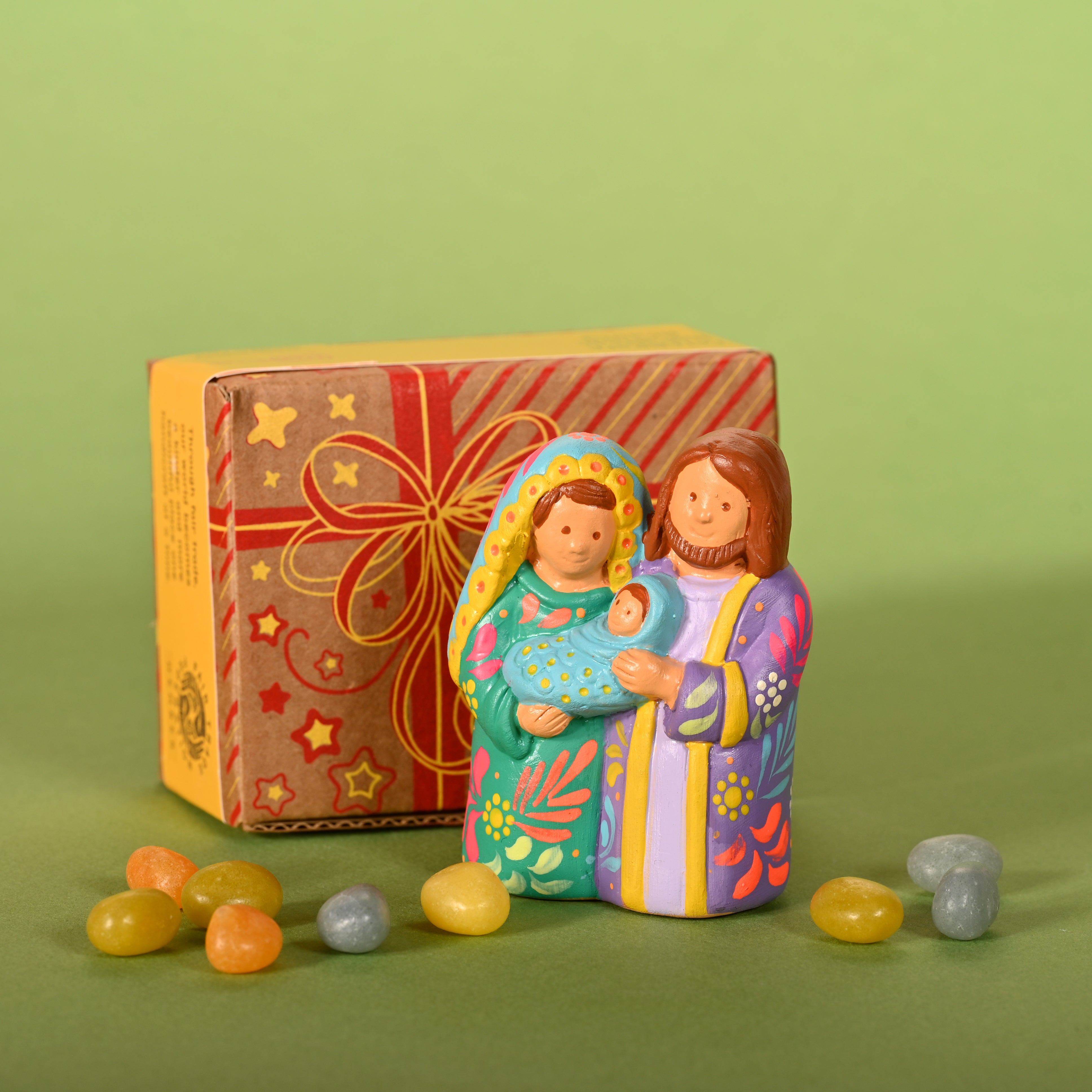 Green & Lilac Holy Family - Ceramic Nativity