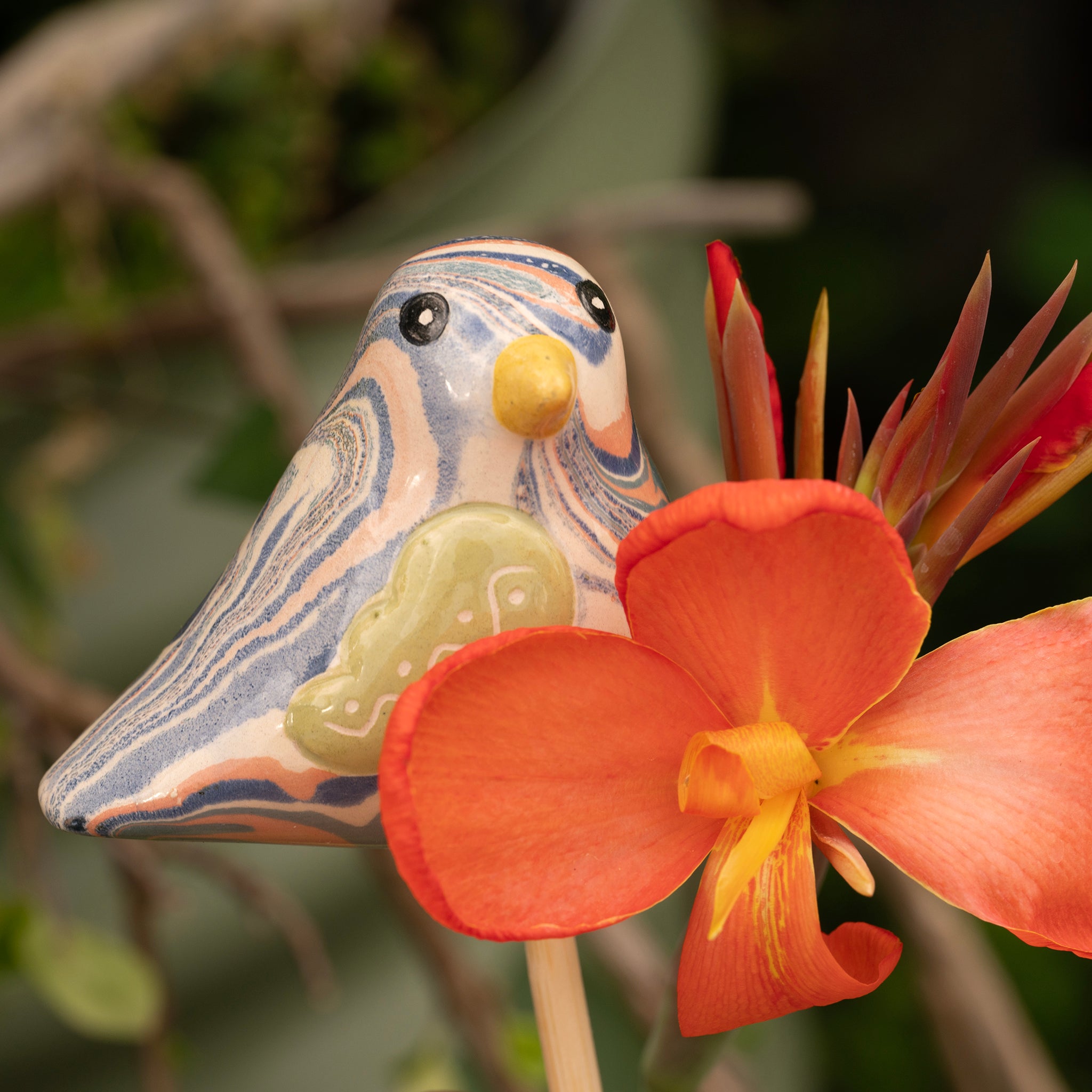 Bird - Swirly Ceramic Plant Stake - Assorted Colors