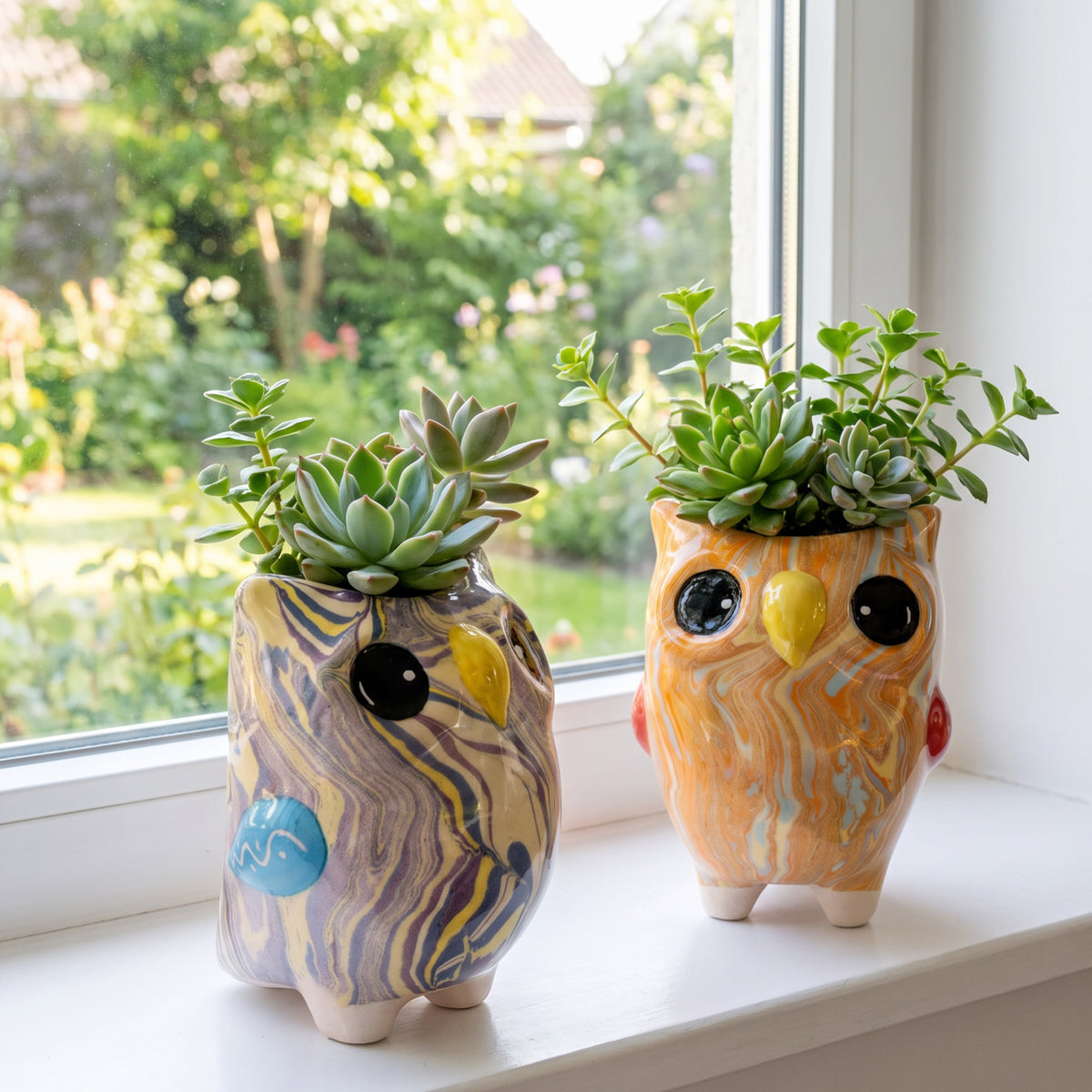 Owl - Swirly Ceramic Plant Pot - Mini - Assorted