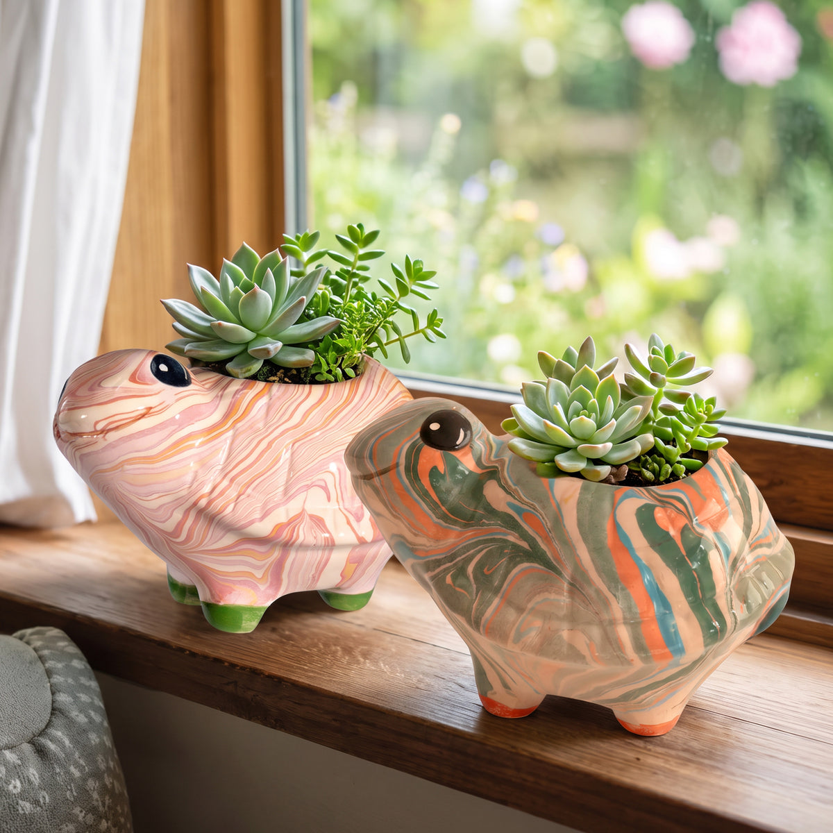 Turtle - Swirly Mini Ceramic Plant Pot - Assorted