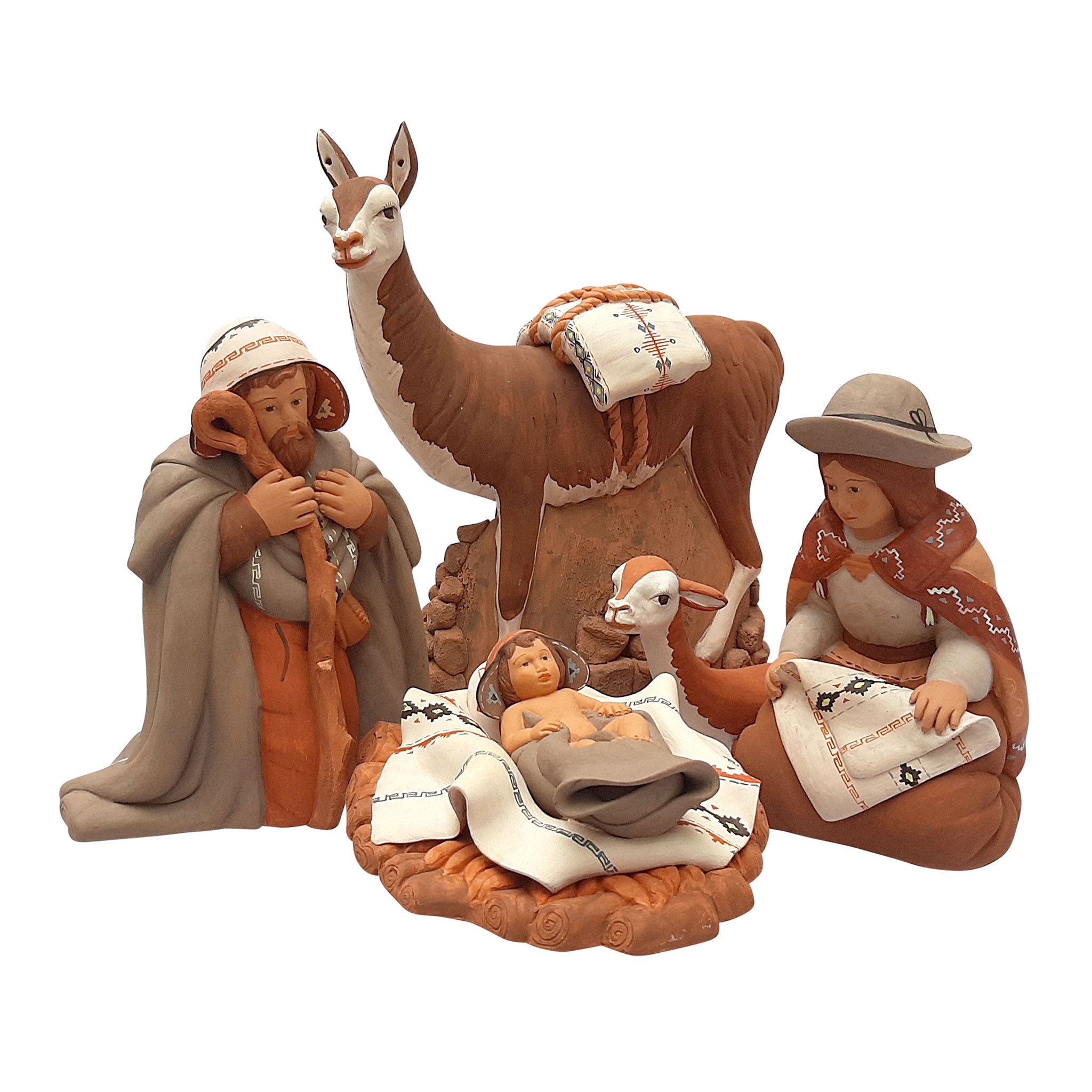 Holy Family and Llama - Fine Ceramic Nativity Set of 5