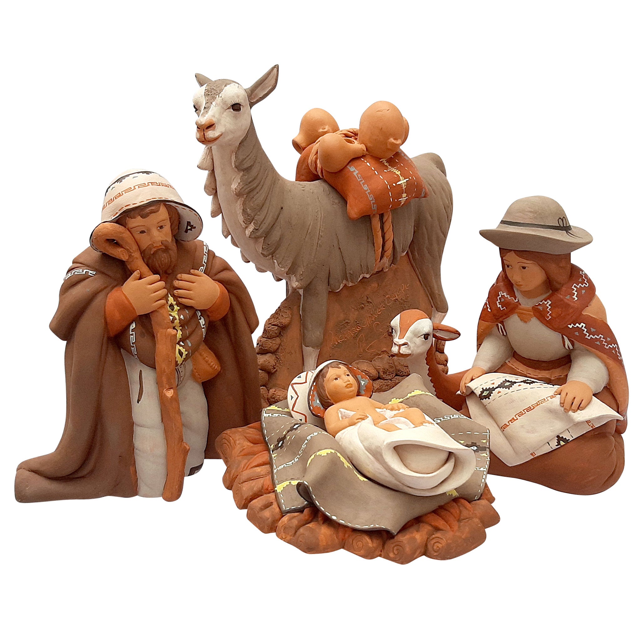 Holy Family and Llama - Fine Ceramic Nativity Set of 5