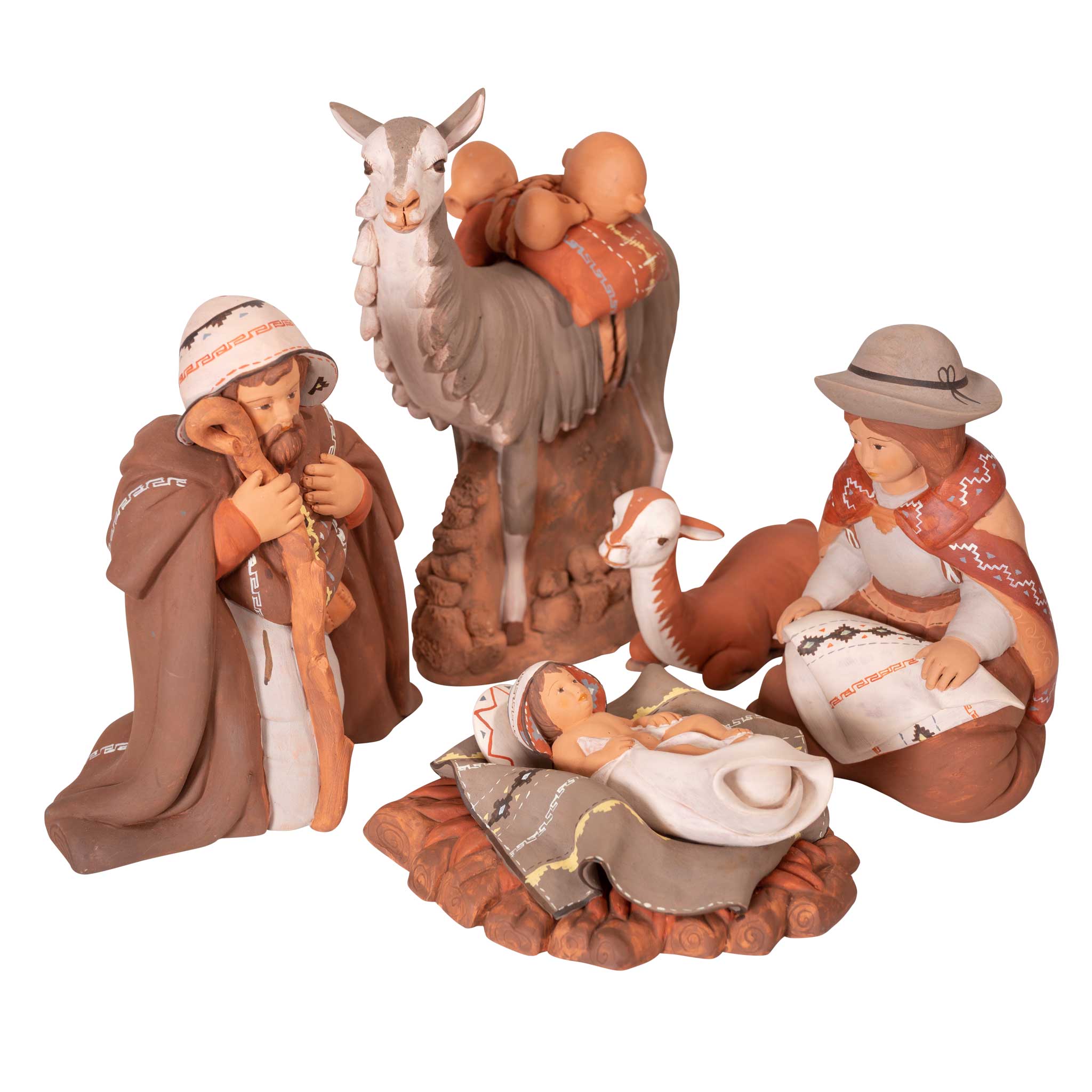 Holy Family and Llama - Fine Ceramic Nativity Set of 5