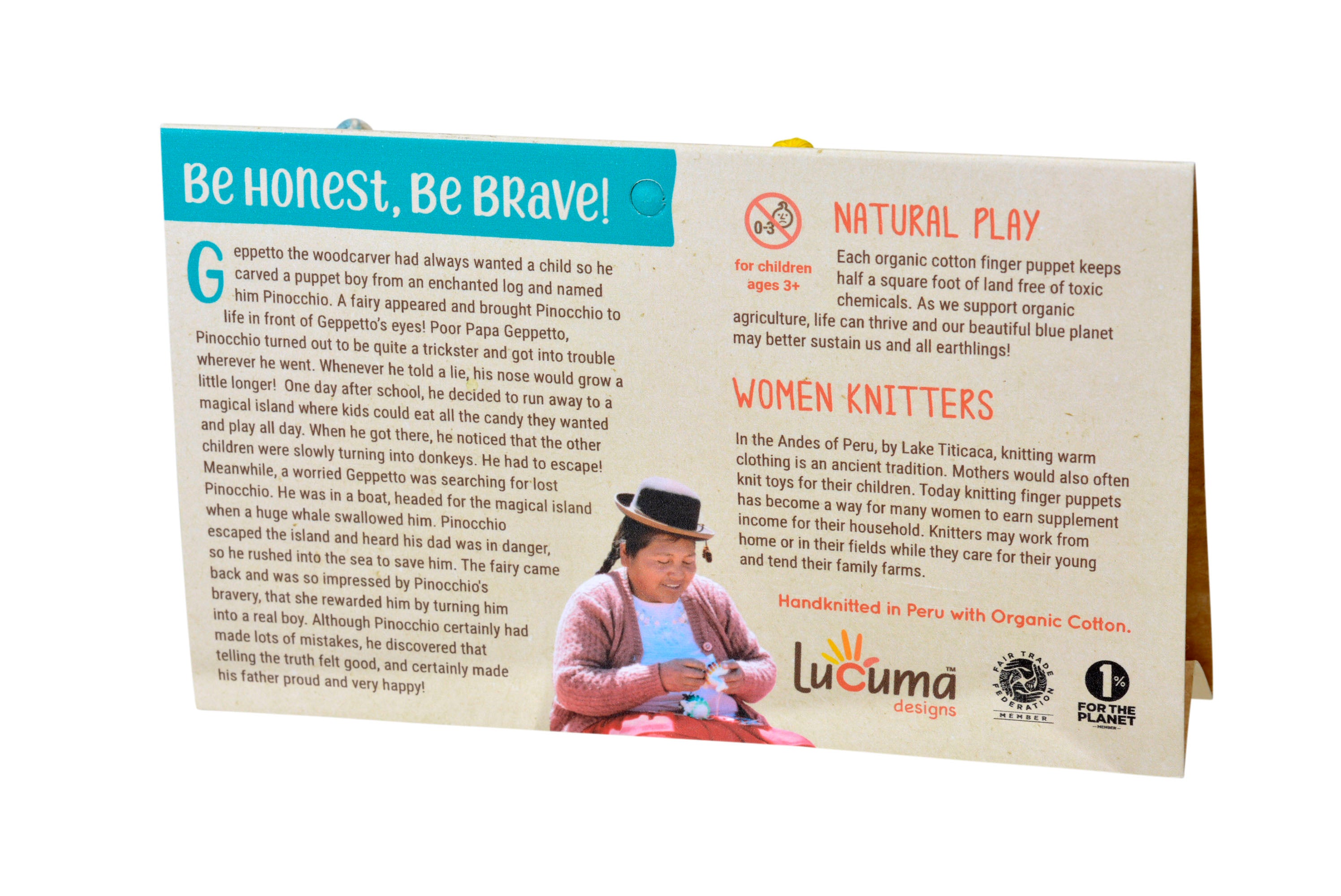 Pinocchio Gift Set of 4 - Organic Cotton Finger Puppets