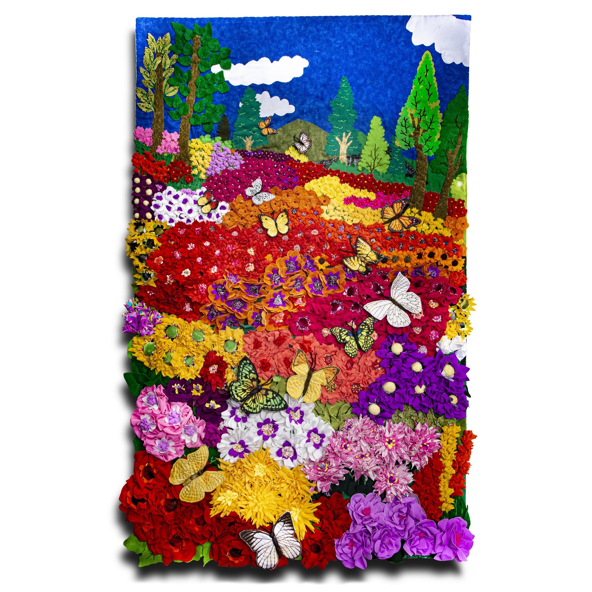 Playful Butterflies - Large Vertical 22"x36" - 3D Arpillera Art Quilt