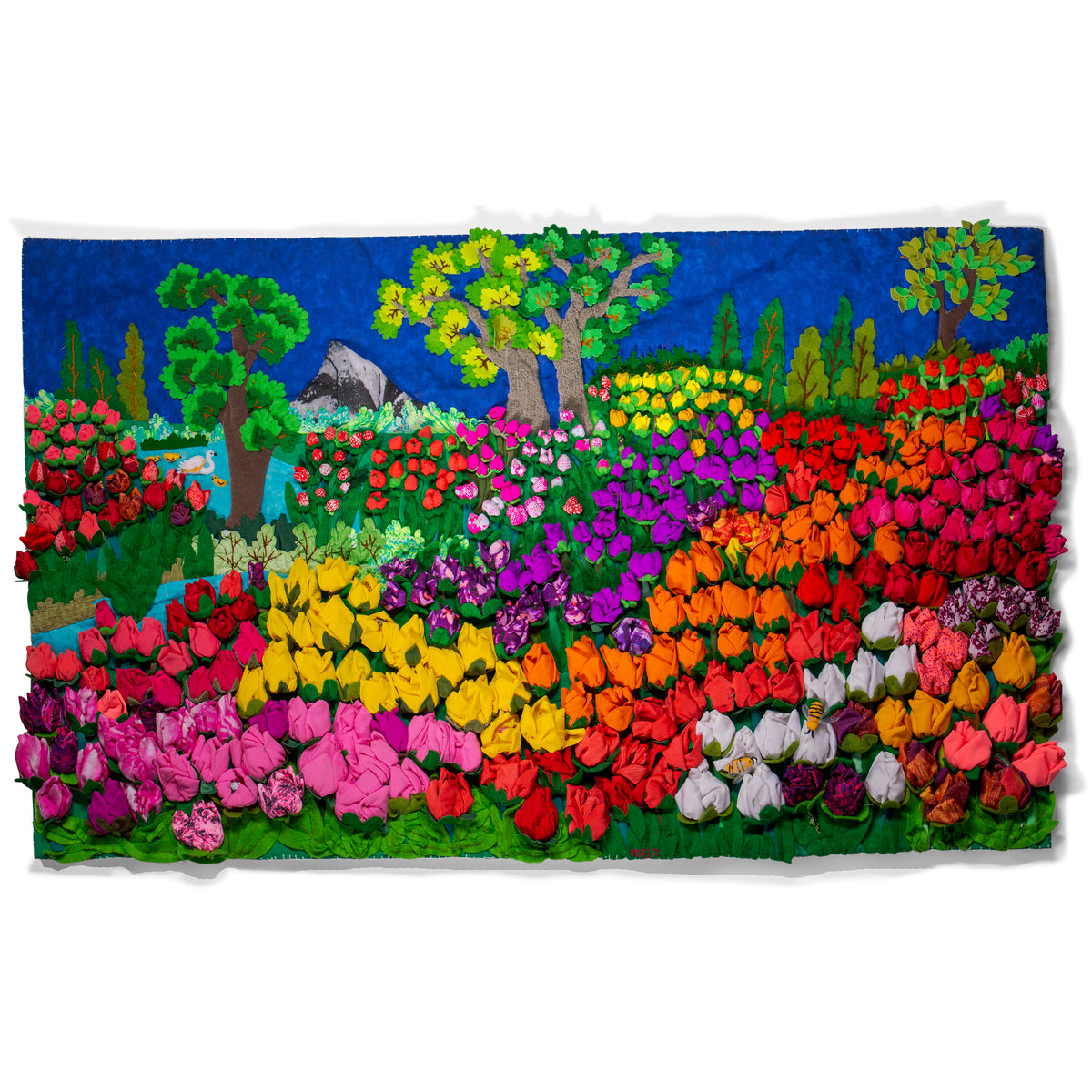 Tulips - 3-D Arpillera Art Quilt -  Large 22"x36"