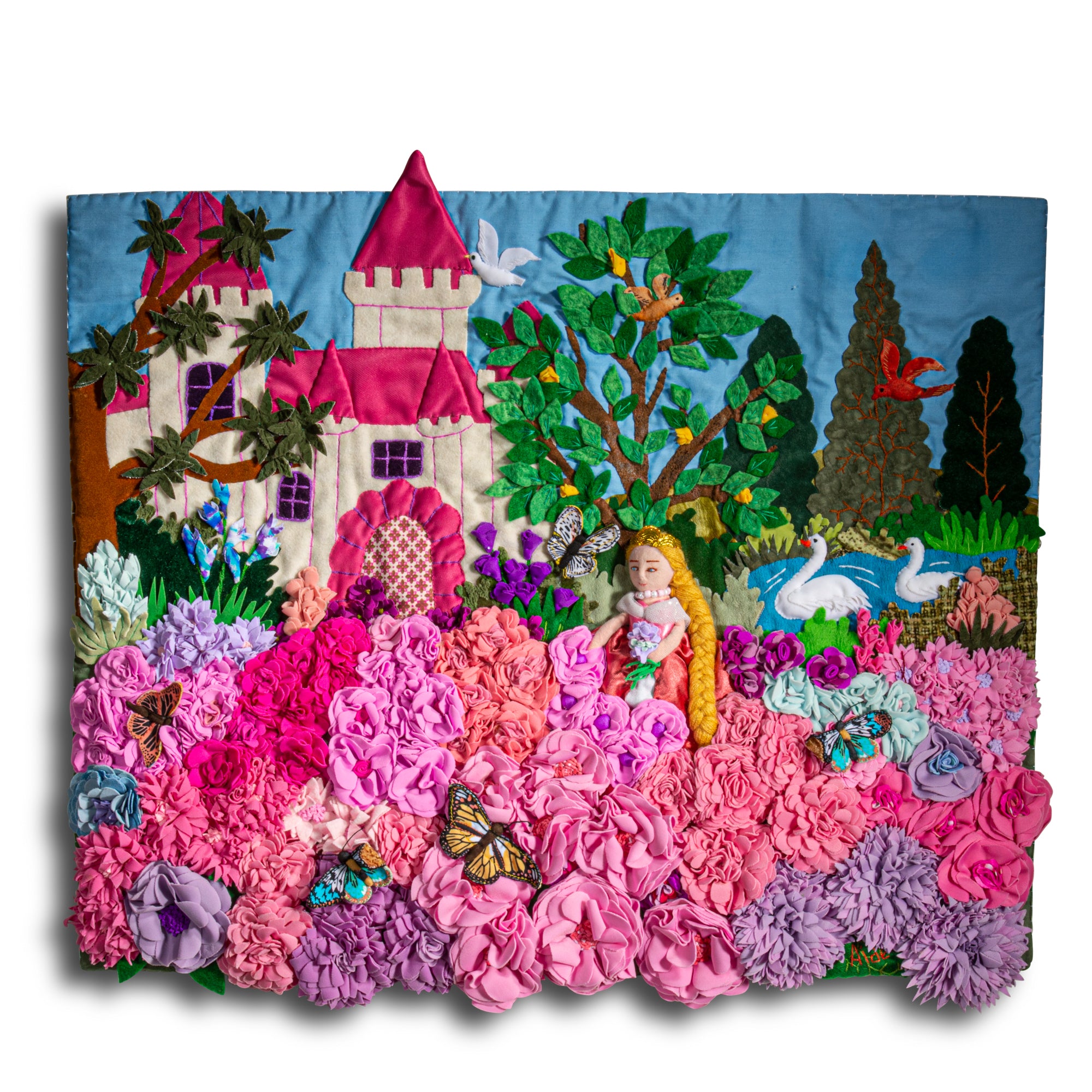 Fairy Tale Princess - Medium 3D Arpillera Art Quilt - 21" X 17"