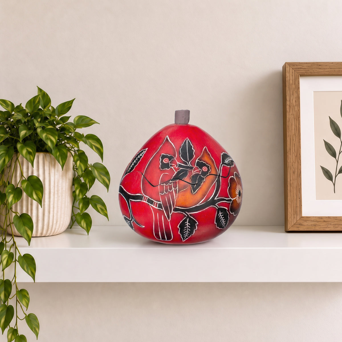 Cardinals on a Branch - Petite Gourd Box - Assorted Designs