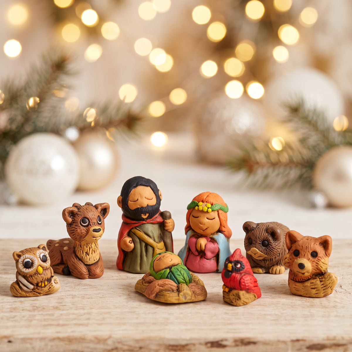 Woodsy - Mini Nativity Set of 9, 1"H