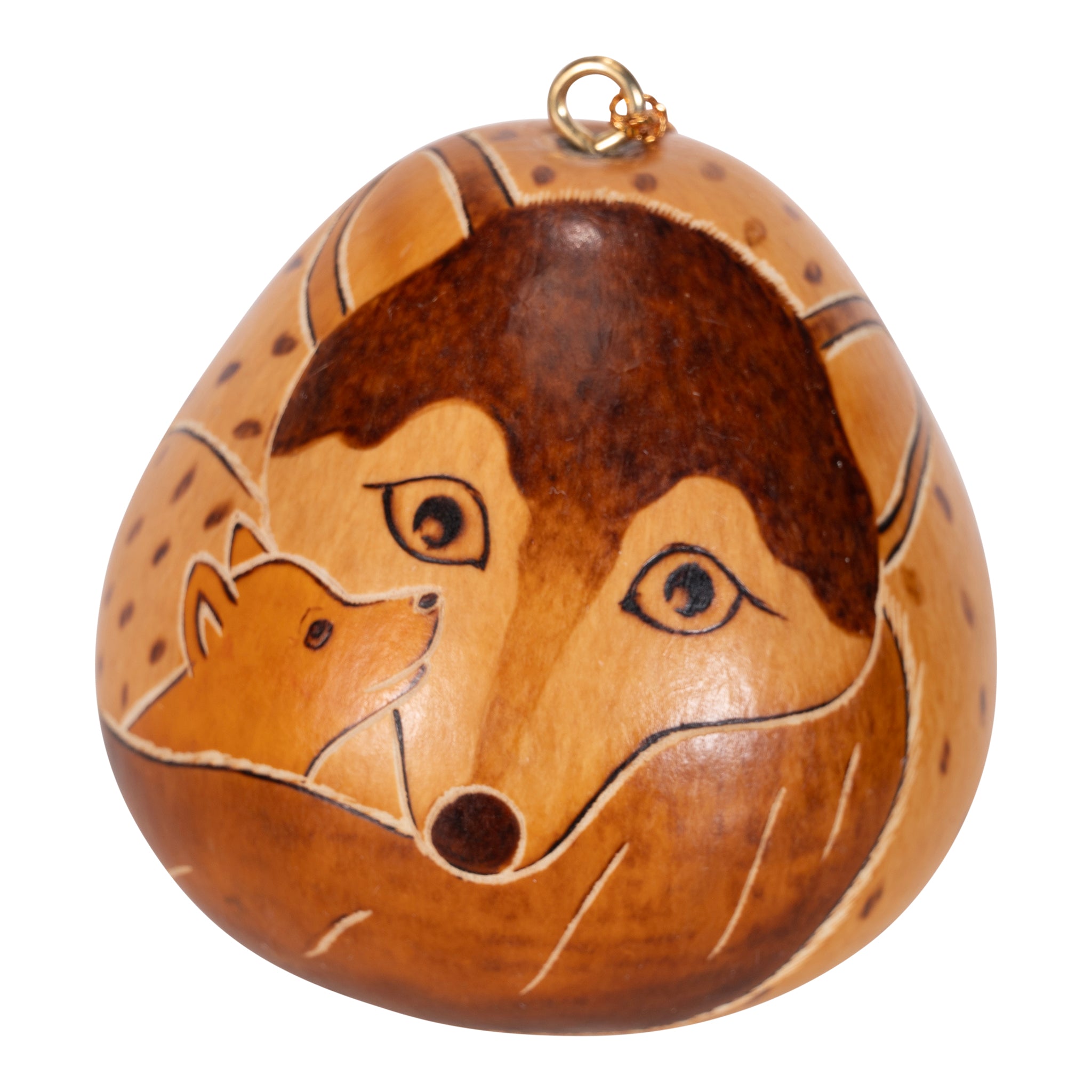 Mom Wolf & Cub - Gourd Ornament