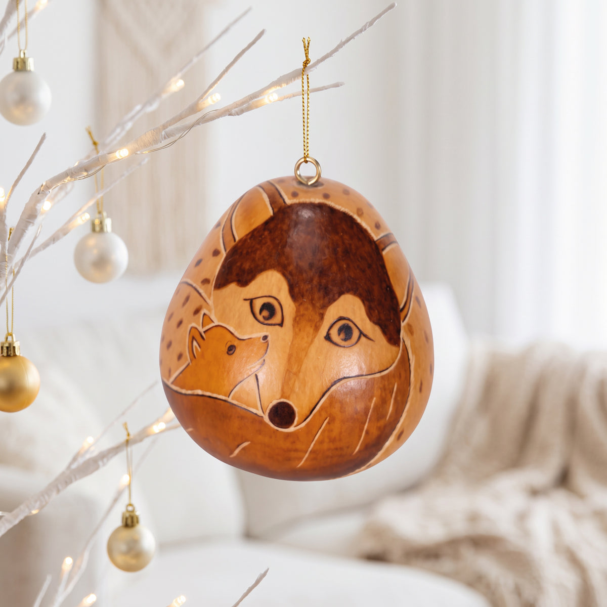 Mom Wolf & Cub - Gourd Ornament