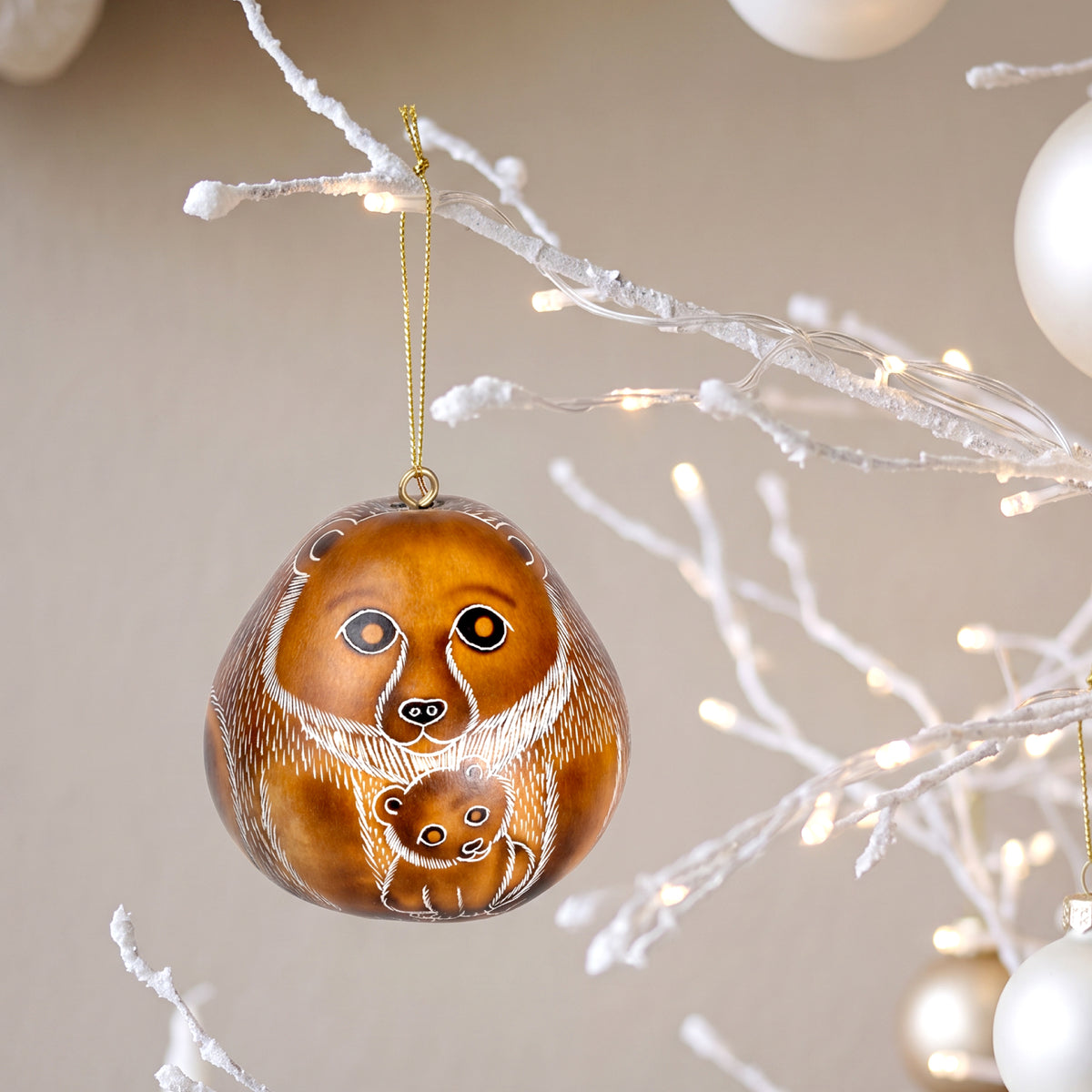 Bear Mom and Cub - Gourd Ornament
