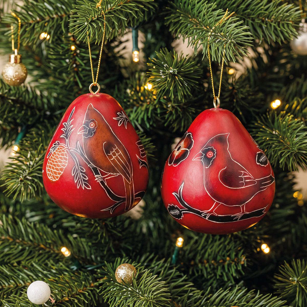Cardinals on a Branch - Gourd Ornament