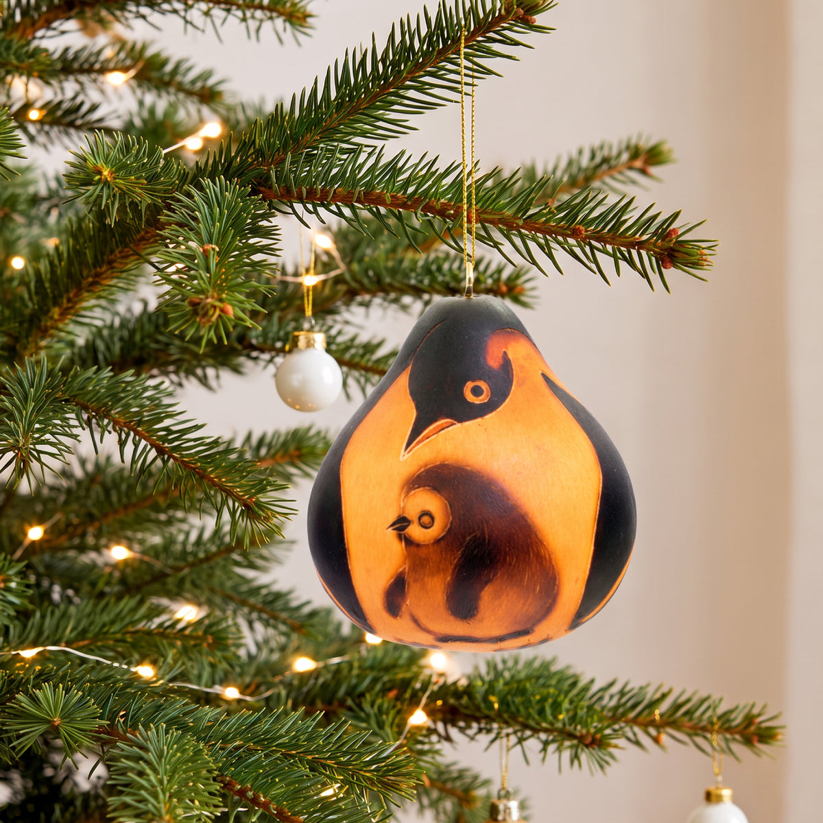 Penguin Mom and Baby - Gourd Ornament