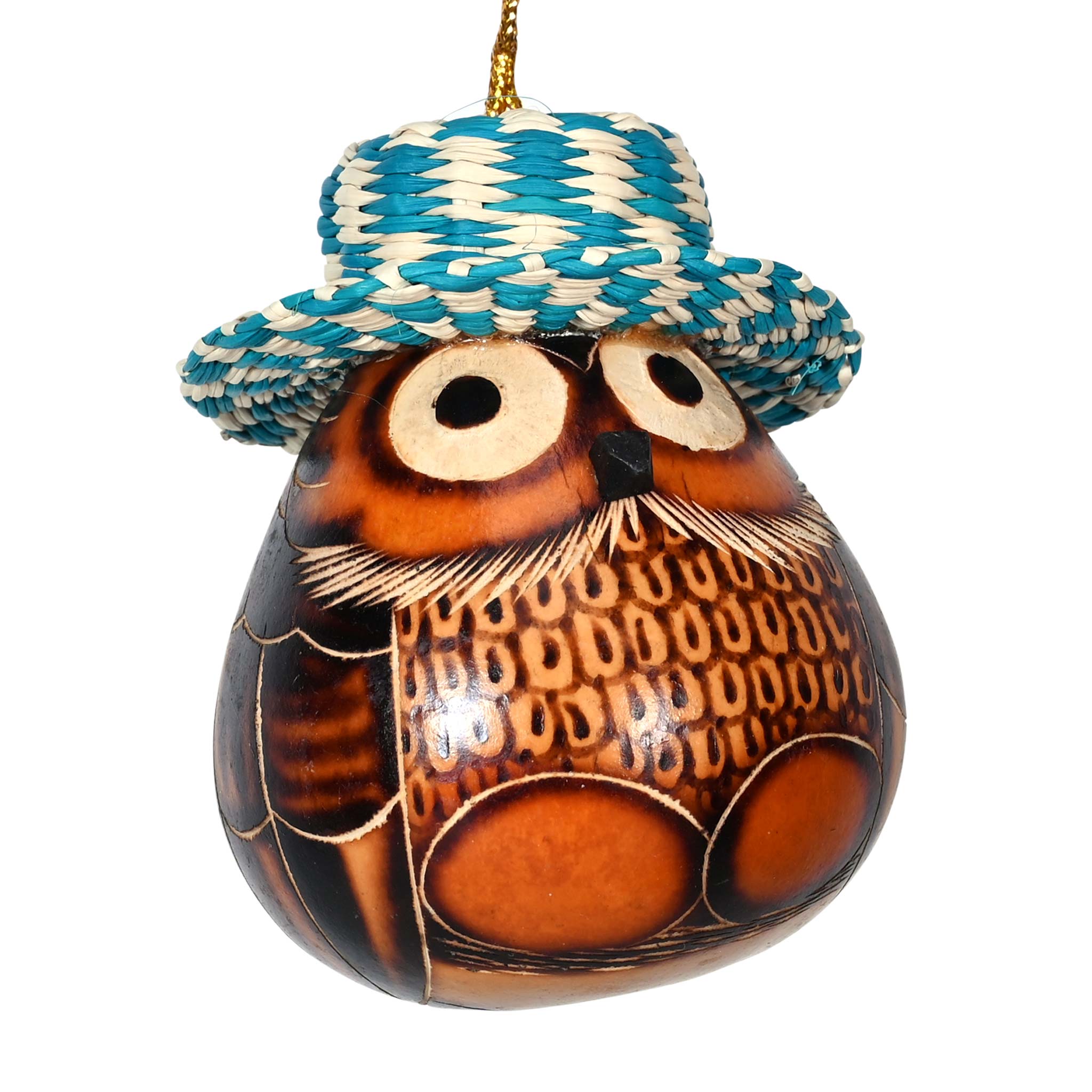 Panama Owl - Gourd Ornament & Straw Hat