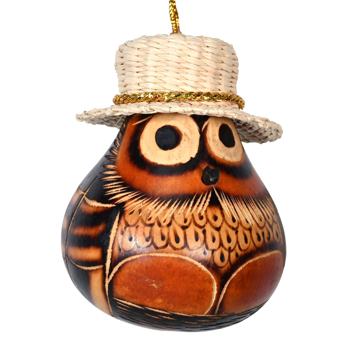 Panama Owl - Gourd Ornament & Straw Hat