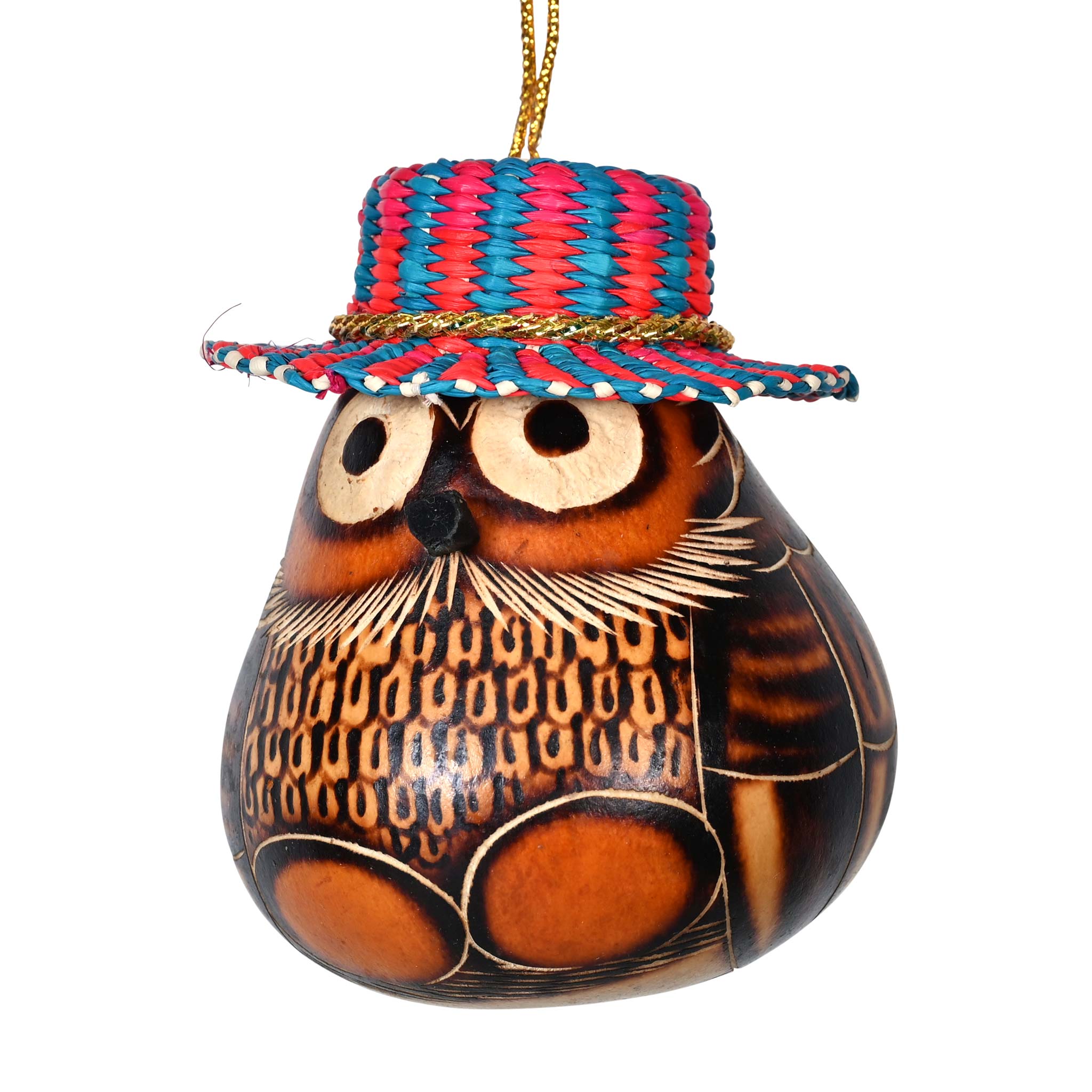 Panama Owl - Gourd Ornament & Straw Hat