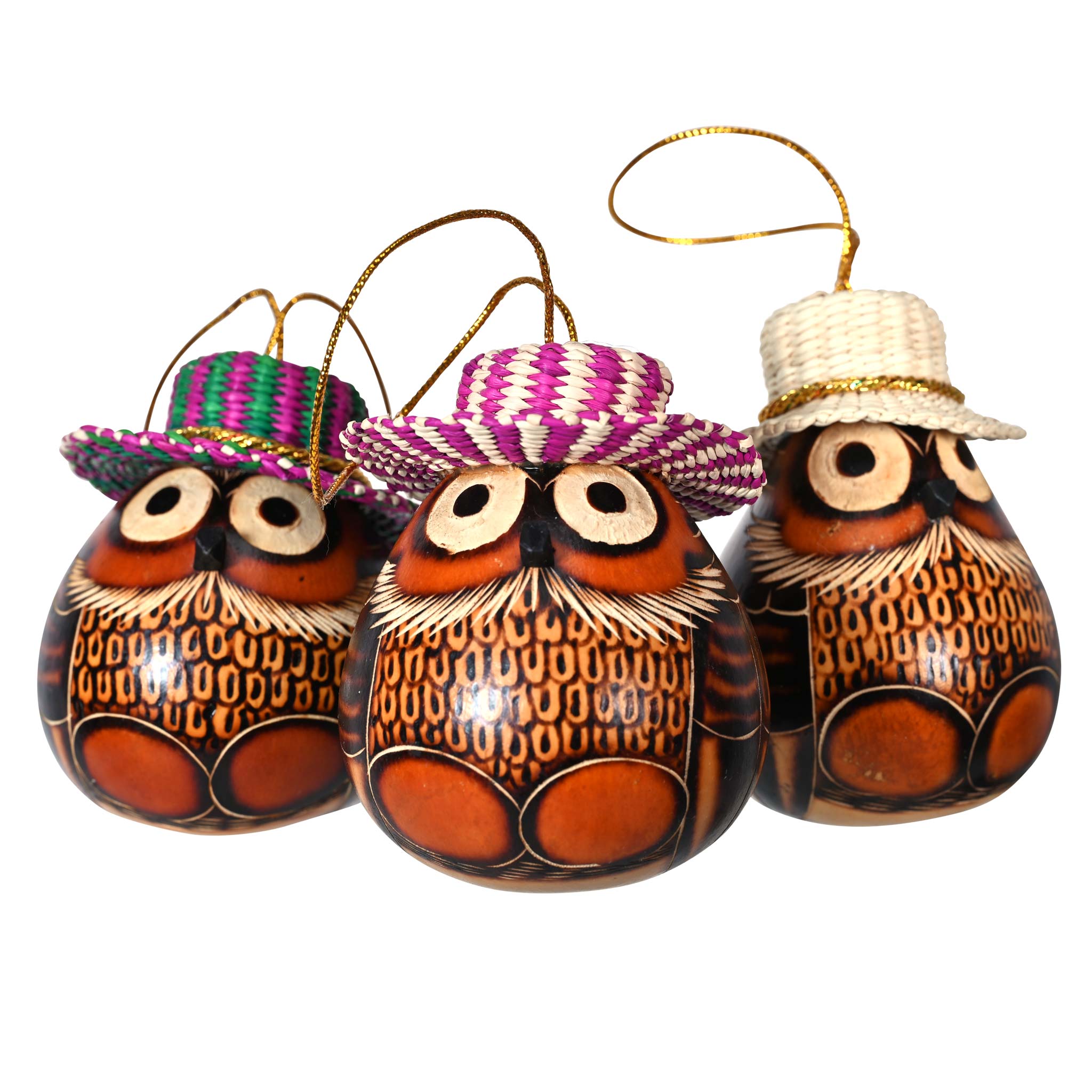 Panama Owl - Gourd Ornament & Straw Hat