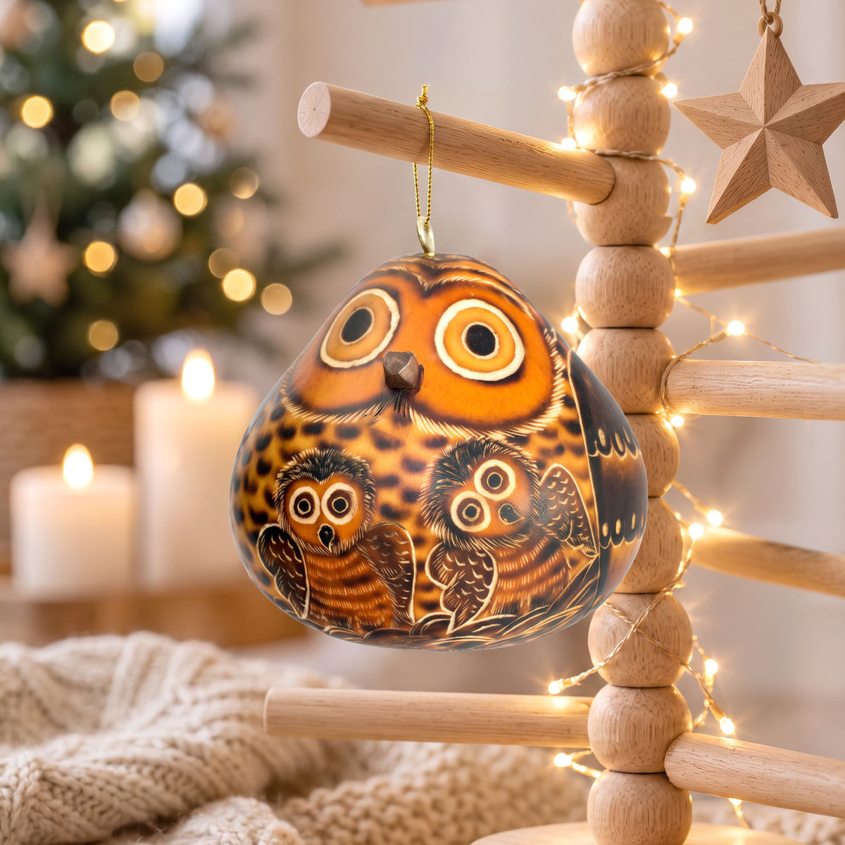Owl Mom and Owlet - Gourd Ornament