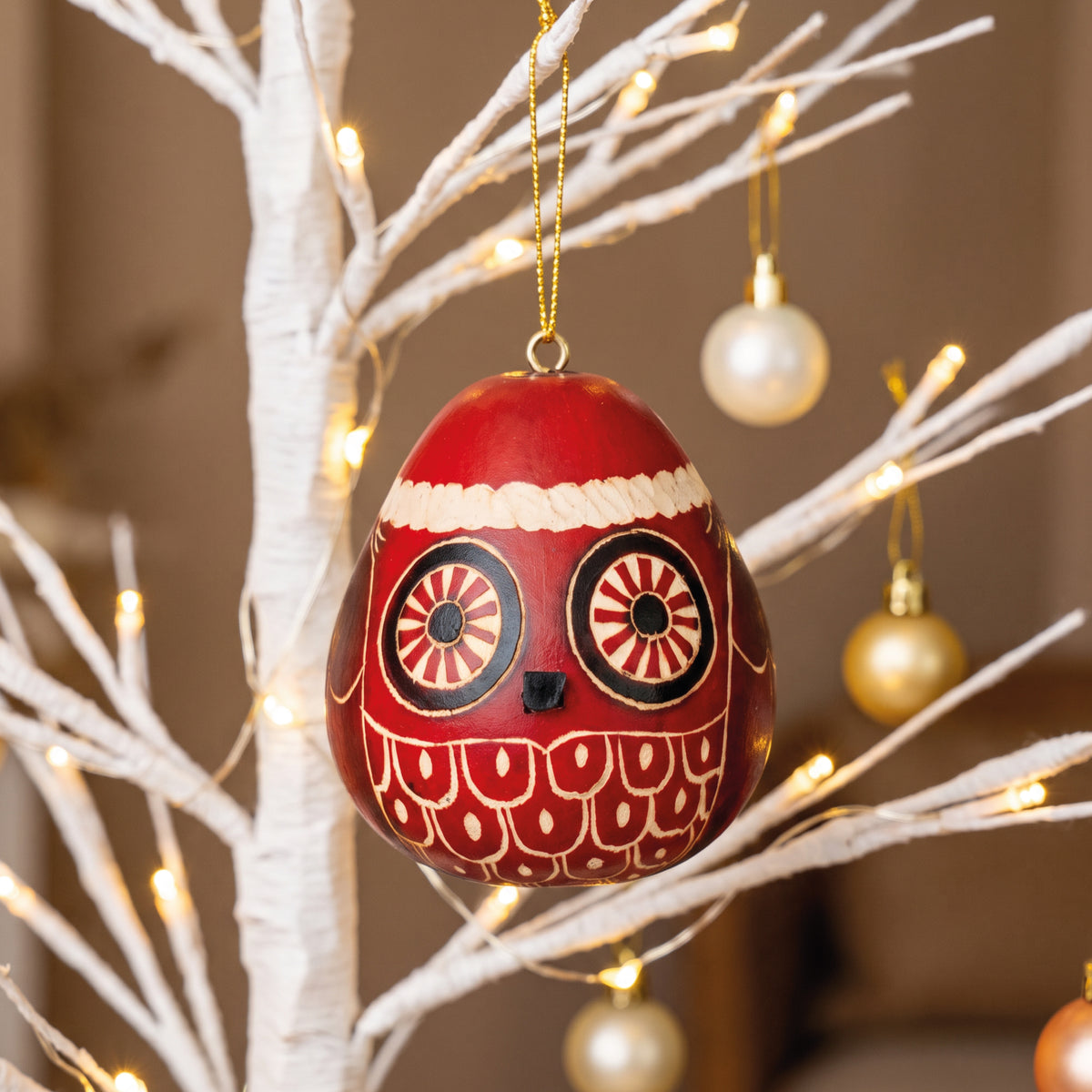 Christmas Owl Mini - Gourd Ornament