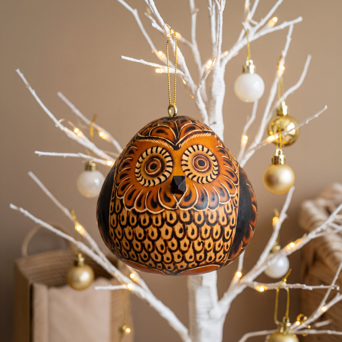 Ruffled Owl - Gourd Ornament