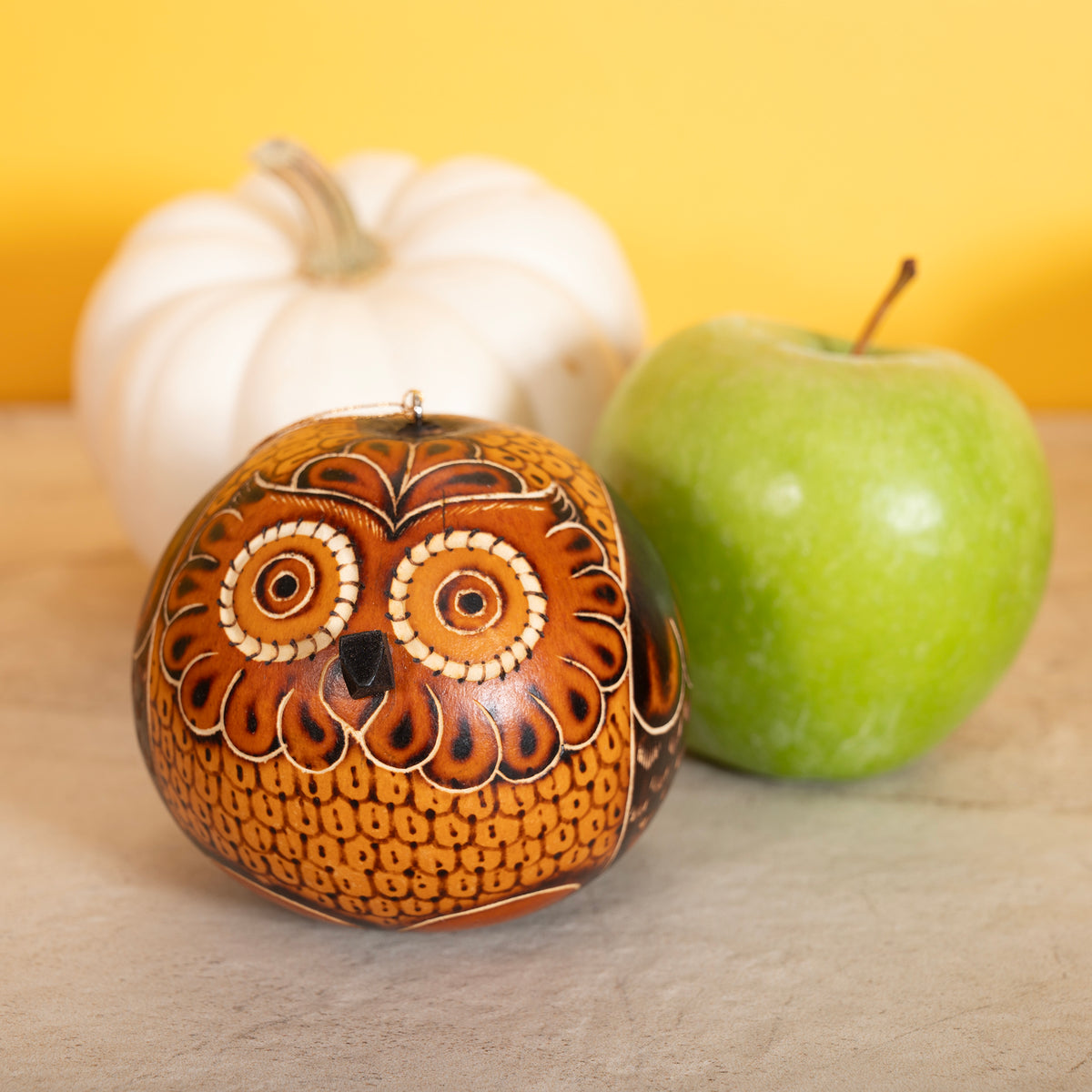 Ruffled Owl - Gourd Ornament