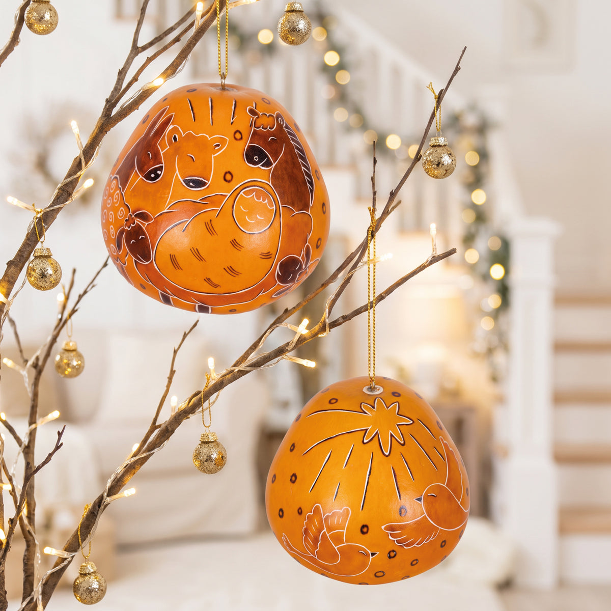 Adoring Baby Jesus - Gourd Ornament