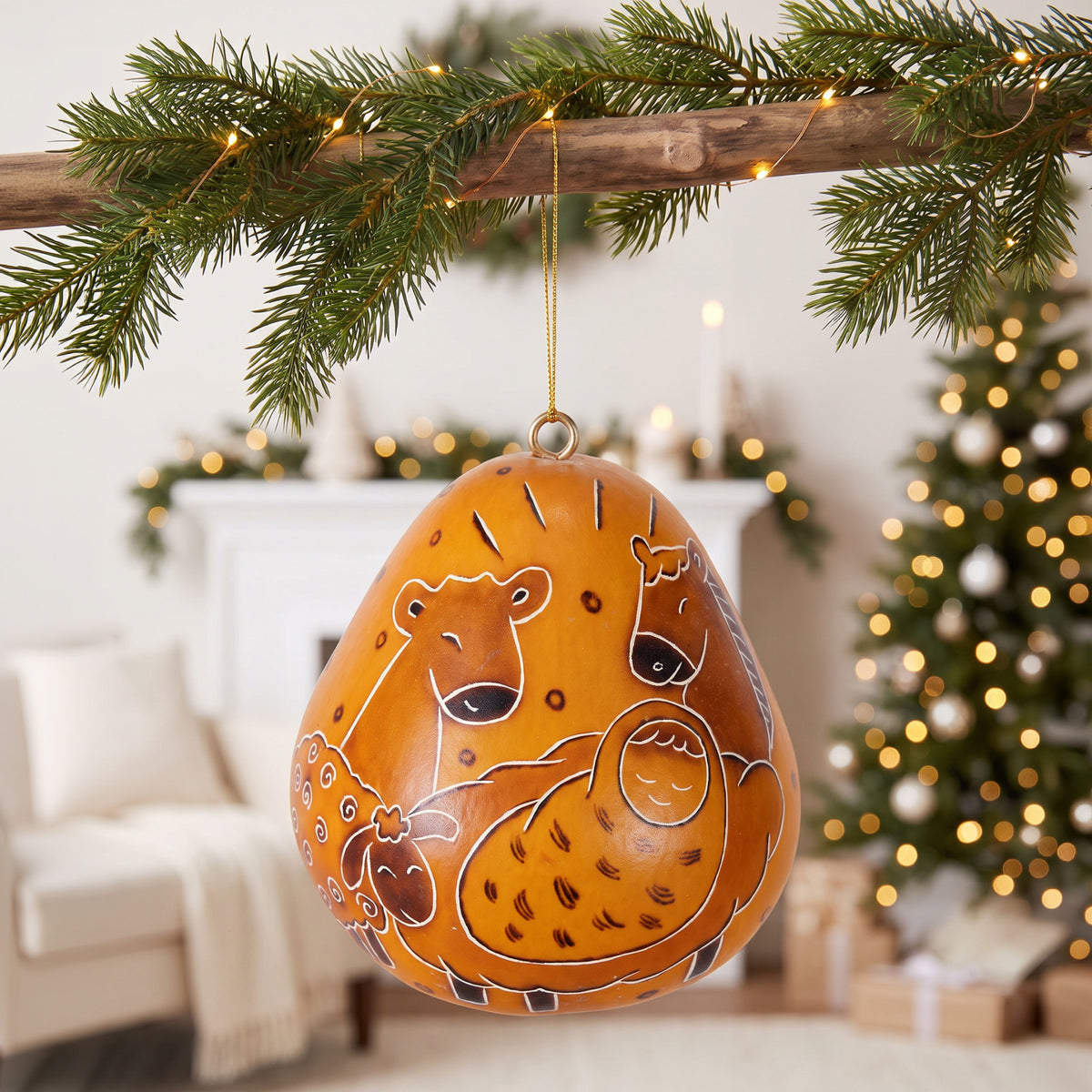 Adoring Baby Jesus - Mini Gourd Ornament