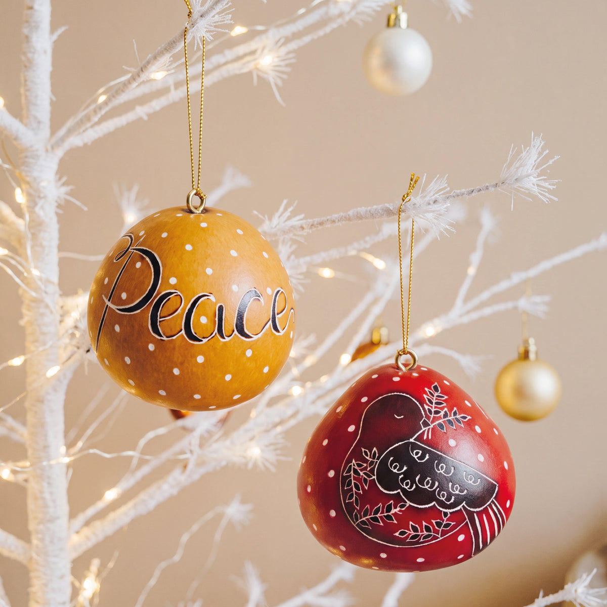 Dove & Holly - Mini Gourd Ornament