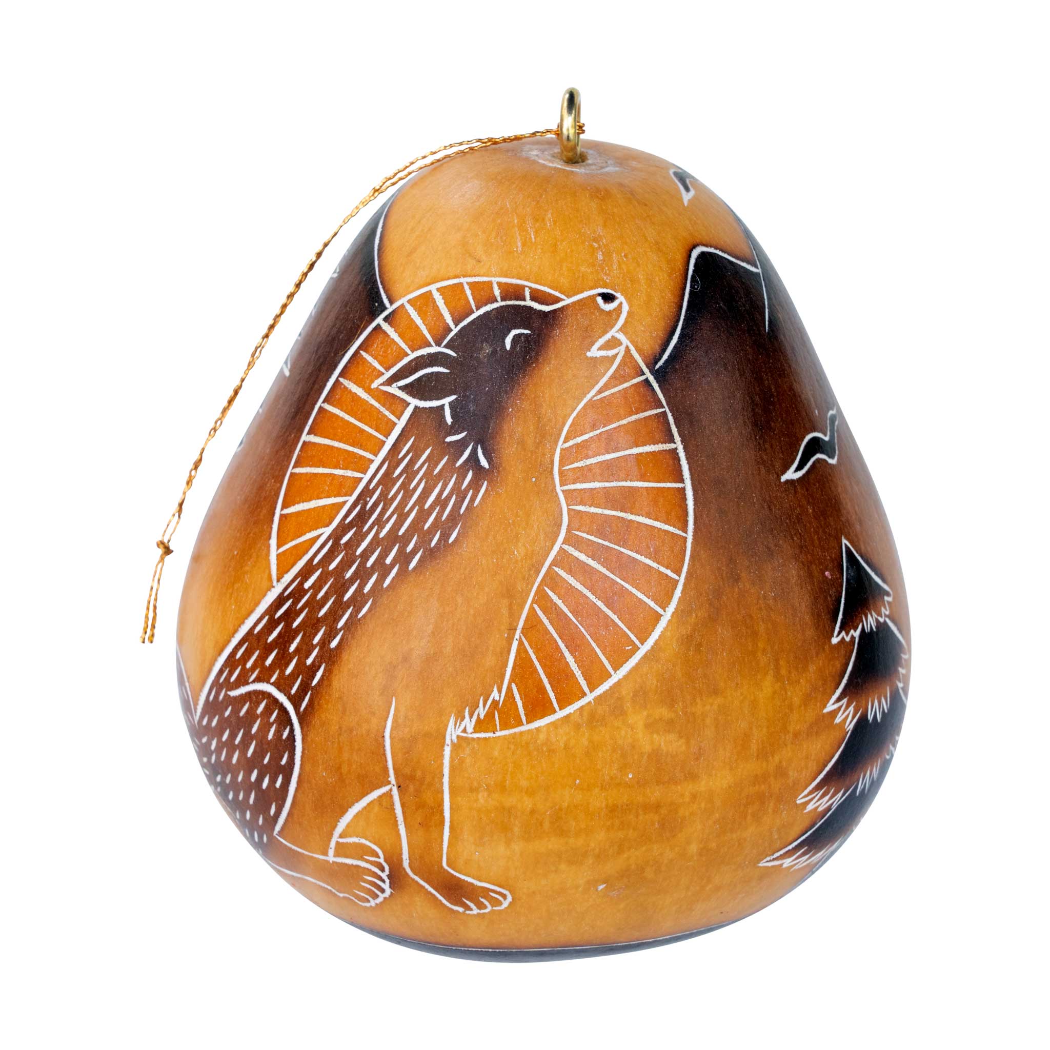 Wolf & Moon - Gourd Ornament