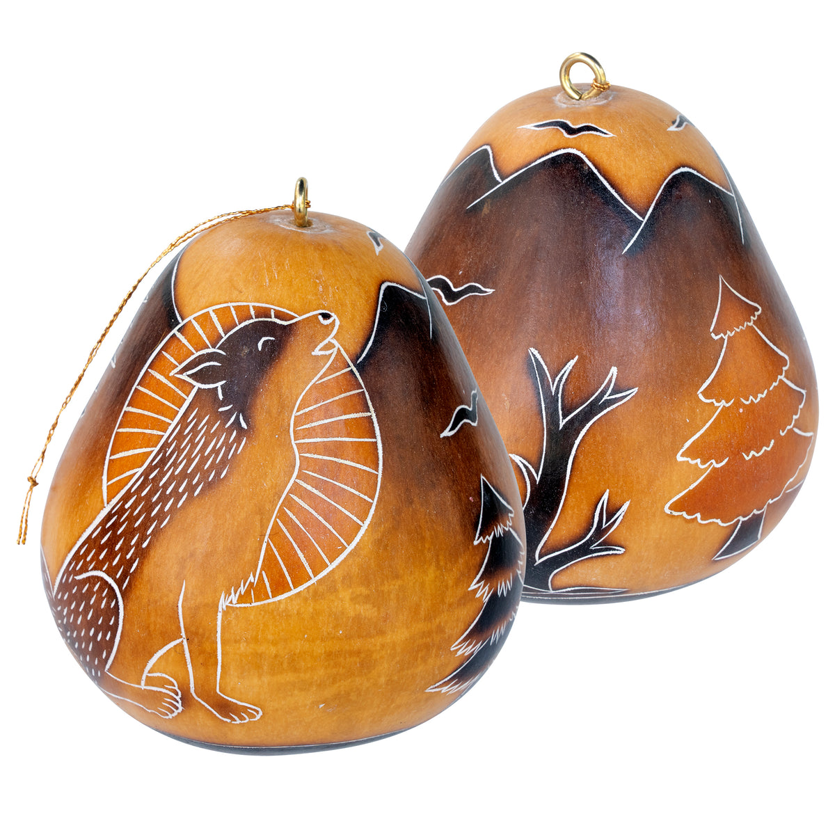 Wolf & Moon - Gourd Ornament