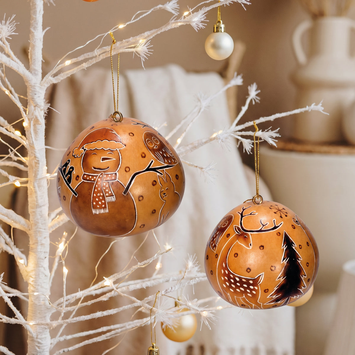 Snowman in the Woods - Gourd Ornament