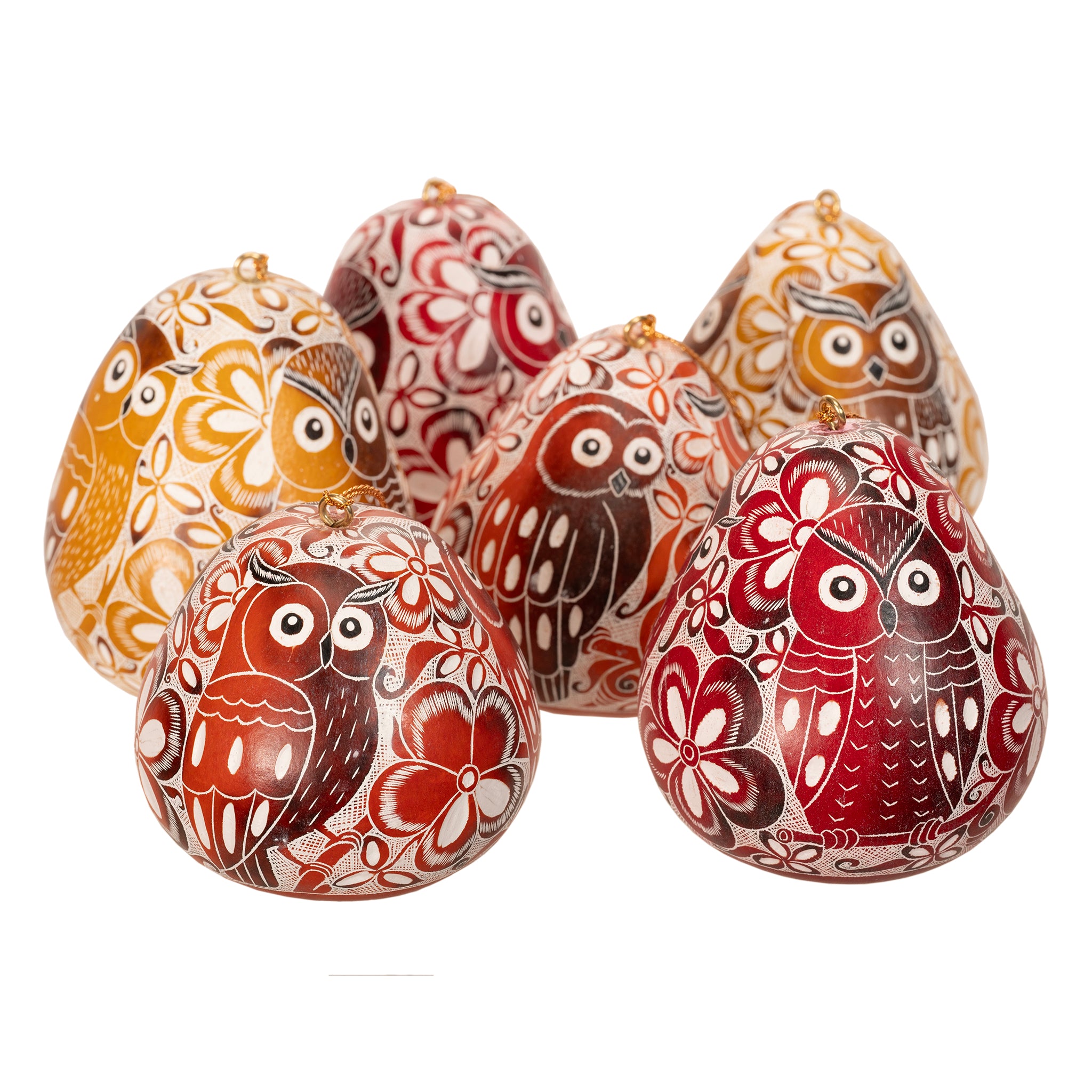 Owl Trio - Laced Bird Gourd Ornament