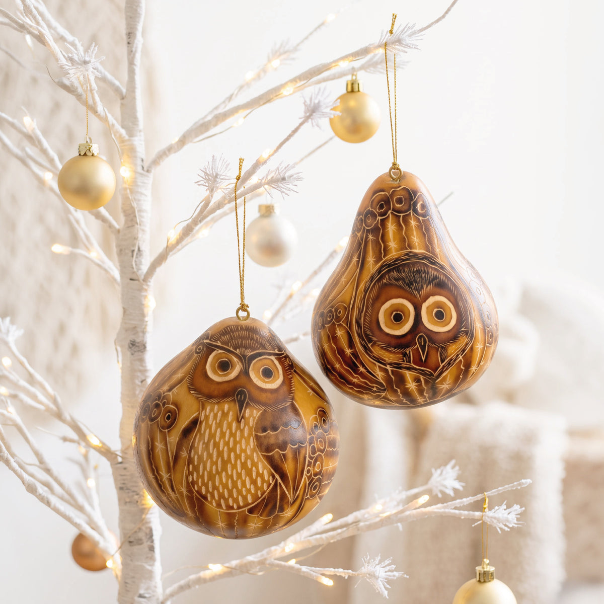 Owl in Cactus - Gourd Ornament