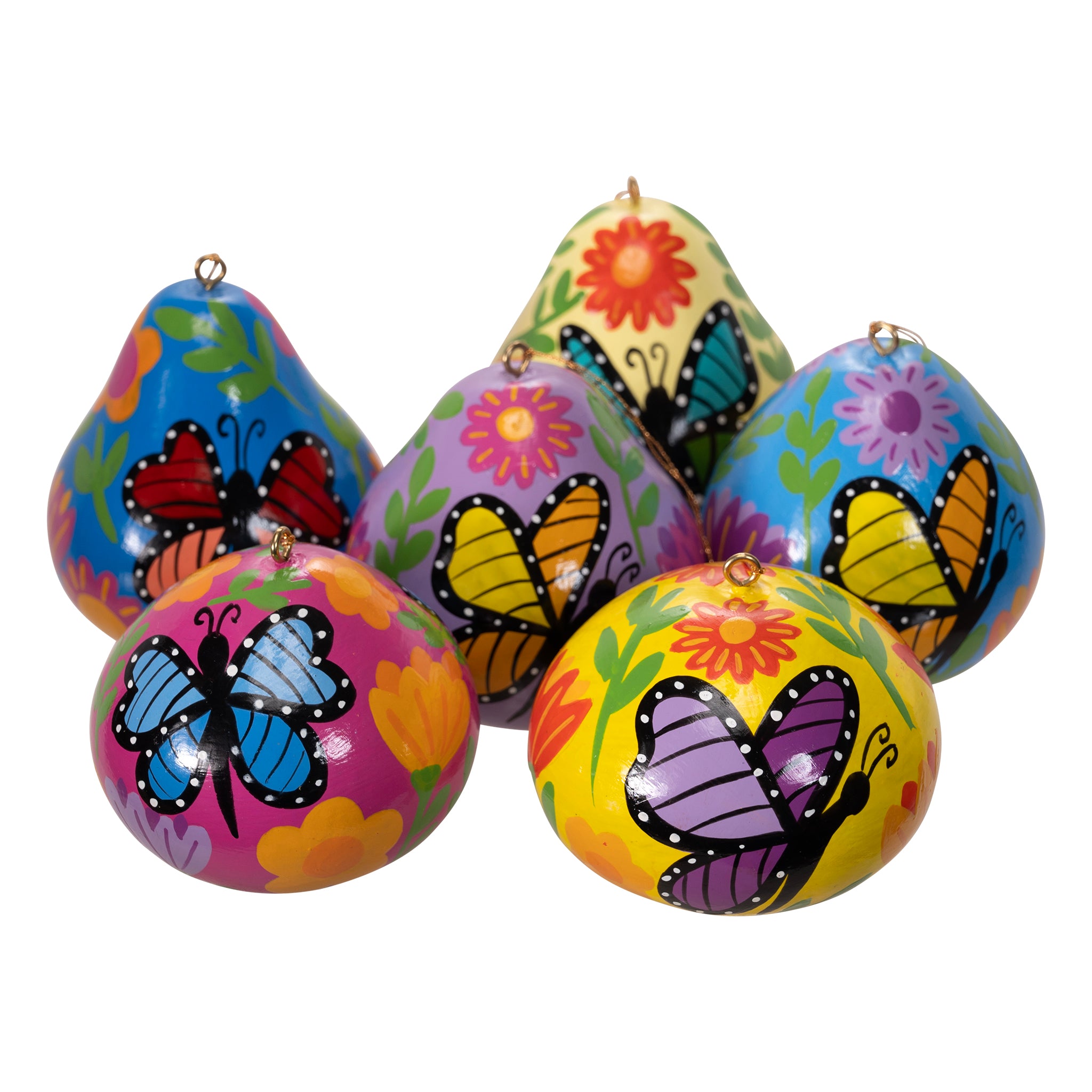 Butterflies - Painted Gourd Ornament (Sold in 6's)