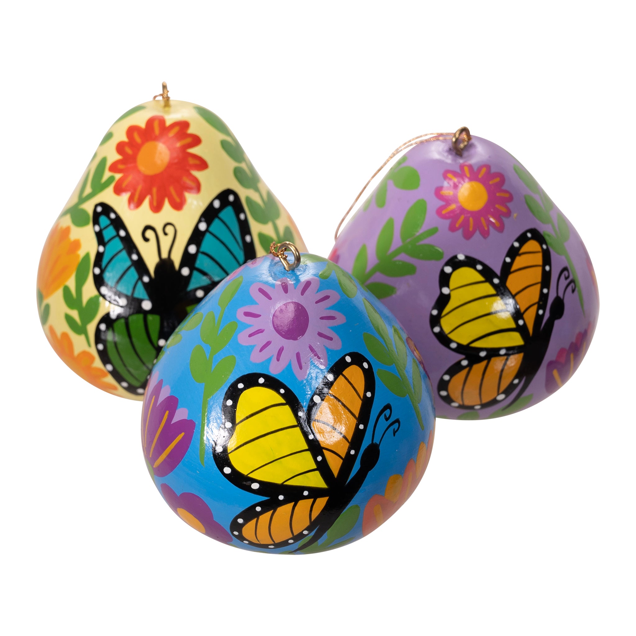 Butterflies - Painted Gourd Ornament (Sold in 6's)