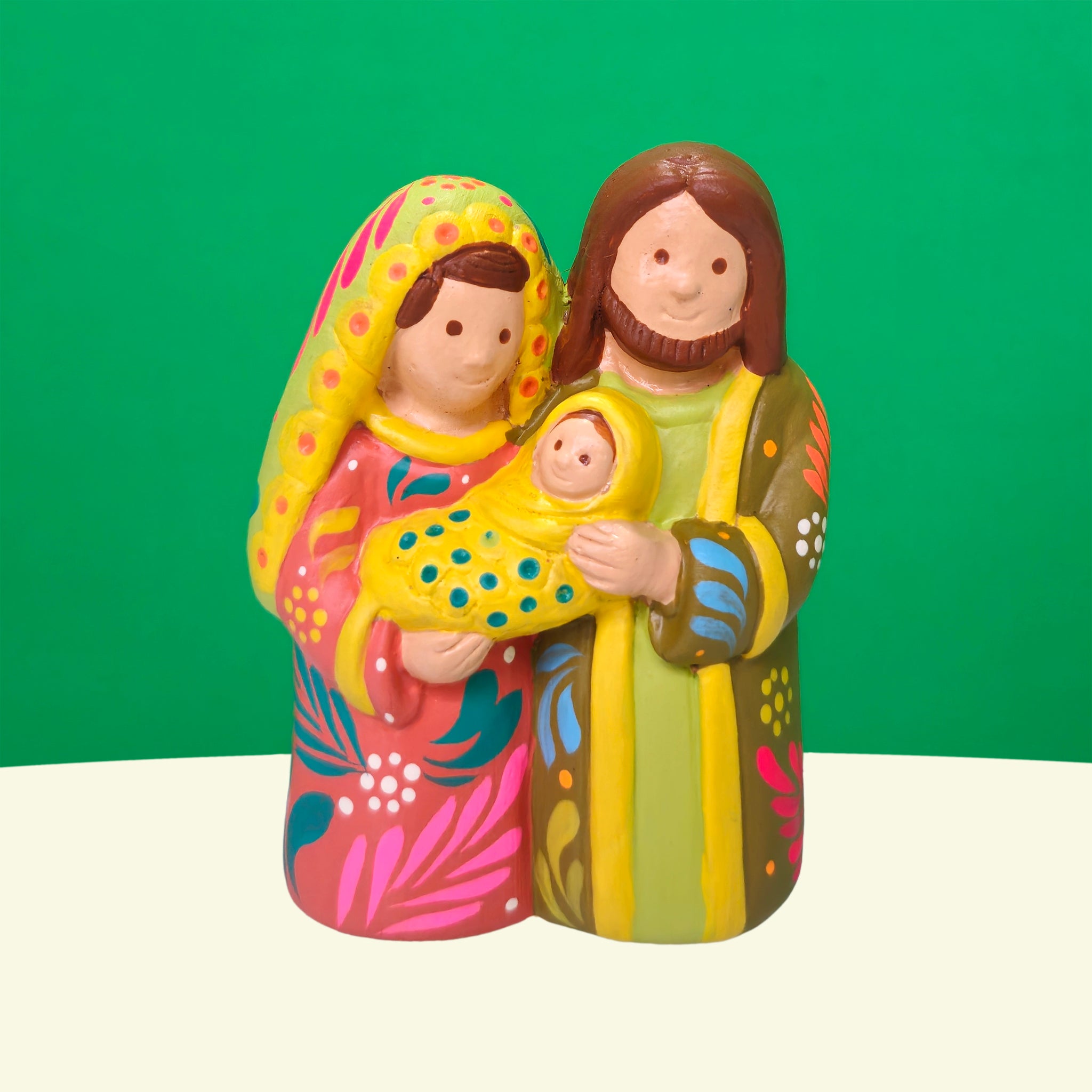 Coral & Lime Holy Family - Ceramic Nativity