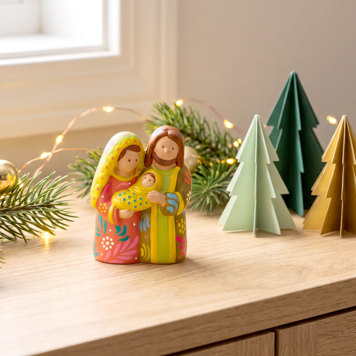 Coral & Lime Holy Family - Ceramic Nativity