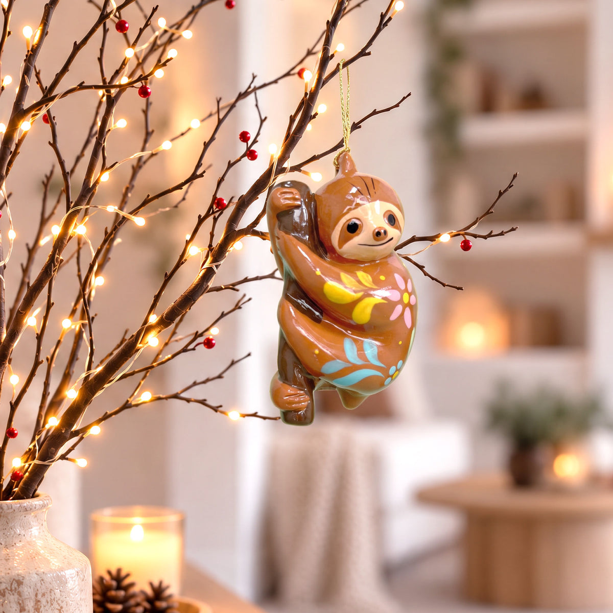 Sloth - Confetti Ceramic Ornament